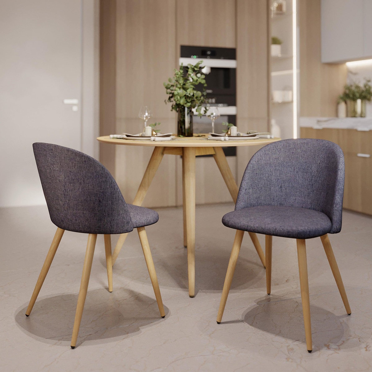 Rendez vous déco Lot de 2 chaises en tissu bleu et pieds en métal effet bois - Cozy