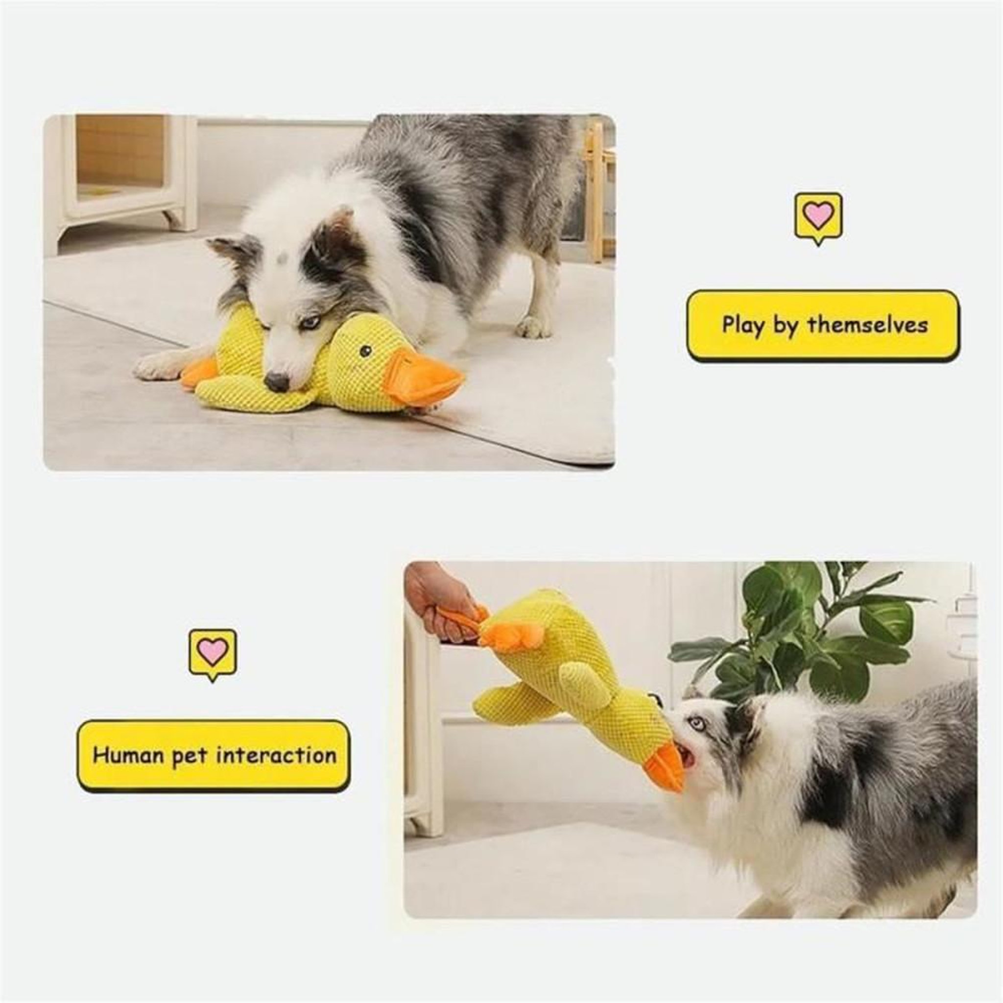 Voir la diapositive 2 : Jouet pour chien canard en peluche jaune avec son coin-coin 25 cm, tissu robuste pour mâcheurs agressifs