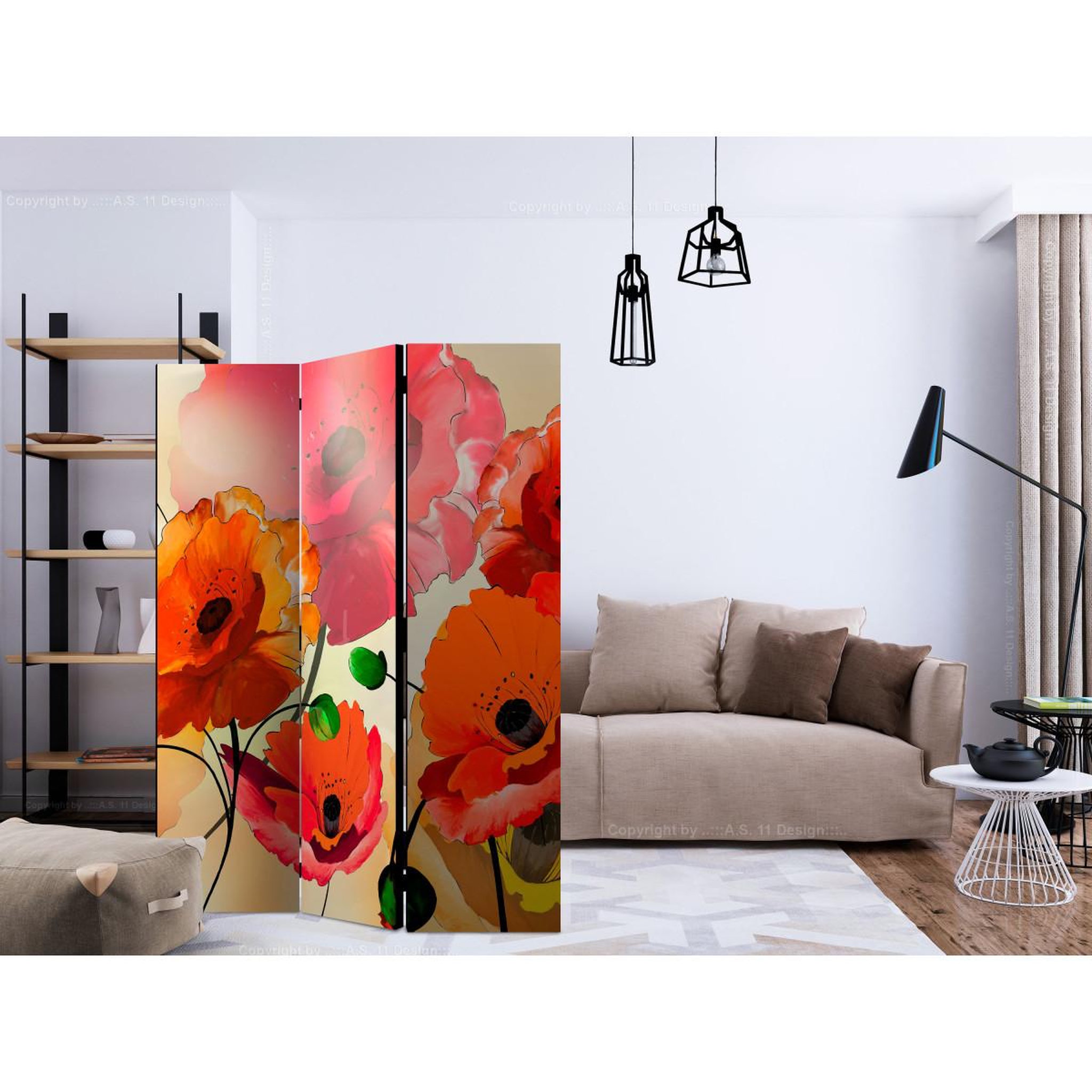 Voir la diapositive 2 : Paris Prix Paravent 3 volets  velvet poppies ii  135x172cm