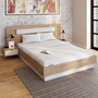 Voir la diapositive 2 : ID MARKET Lit double SANTA avec tête de lit + tables de chevet intégrées et sommier 140 x 190 cm bois et blanc