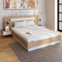 Voir la diapositive 2 : ID MARKET Lit double SANTA avec tête de lit + tables de chevet intégrées et sommier 140 x 190 cm bois et blanc