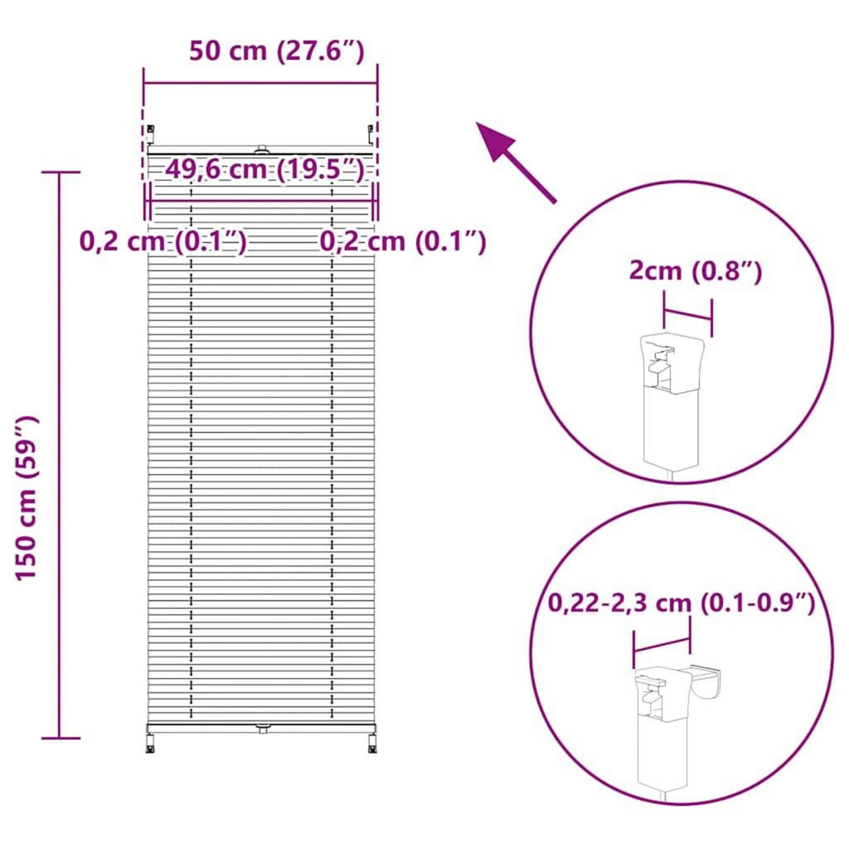 VIDAXL Store plisse 50x150 cm Blanc
