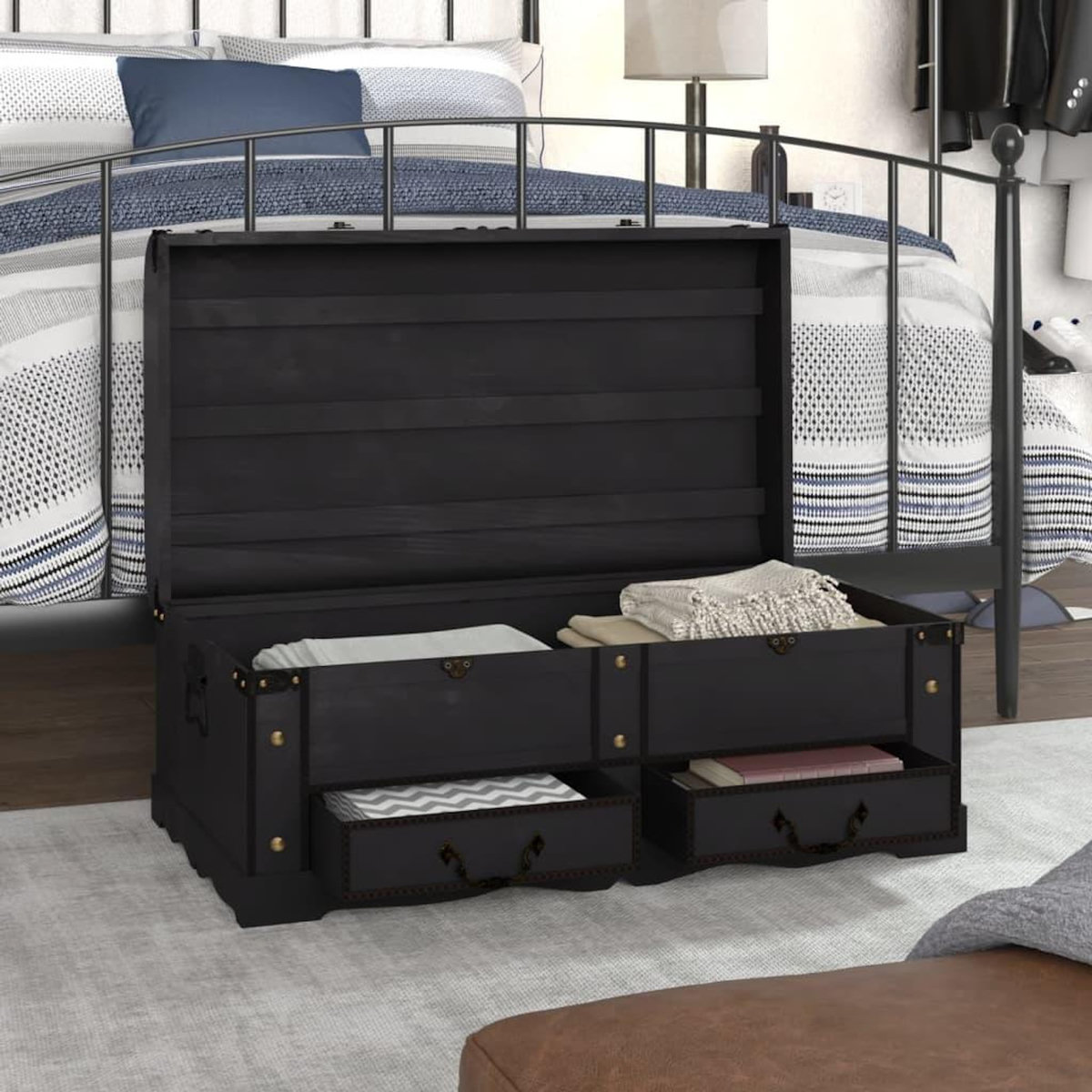 VIDAXL Coffre de rangement en bois Large Noir