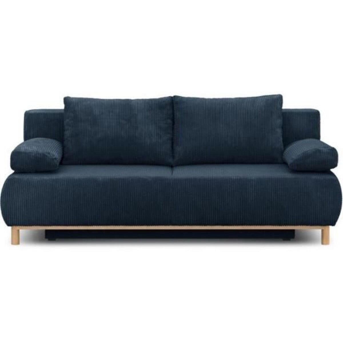 MARKET24 Banquette convertible 3 places MIKA - Velours côtelé bleu foncé - Coffre de rangement - L 192 x H 84 x P 93 cm