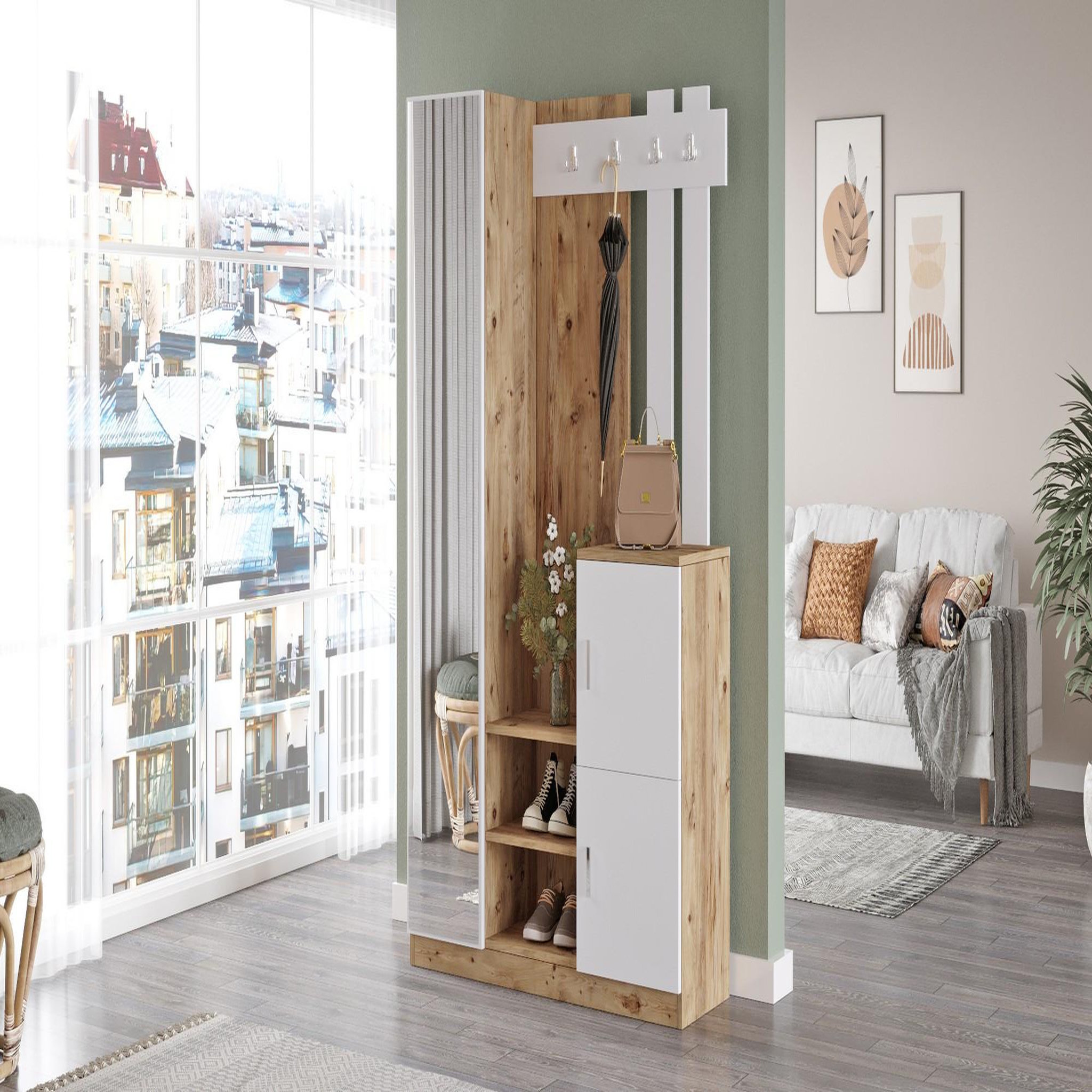 Voir la diapositive 4 : Habitat et Jardin Meuble d'entrée en bois  dd7  - 113 x 37 x 179 cm - blanc