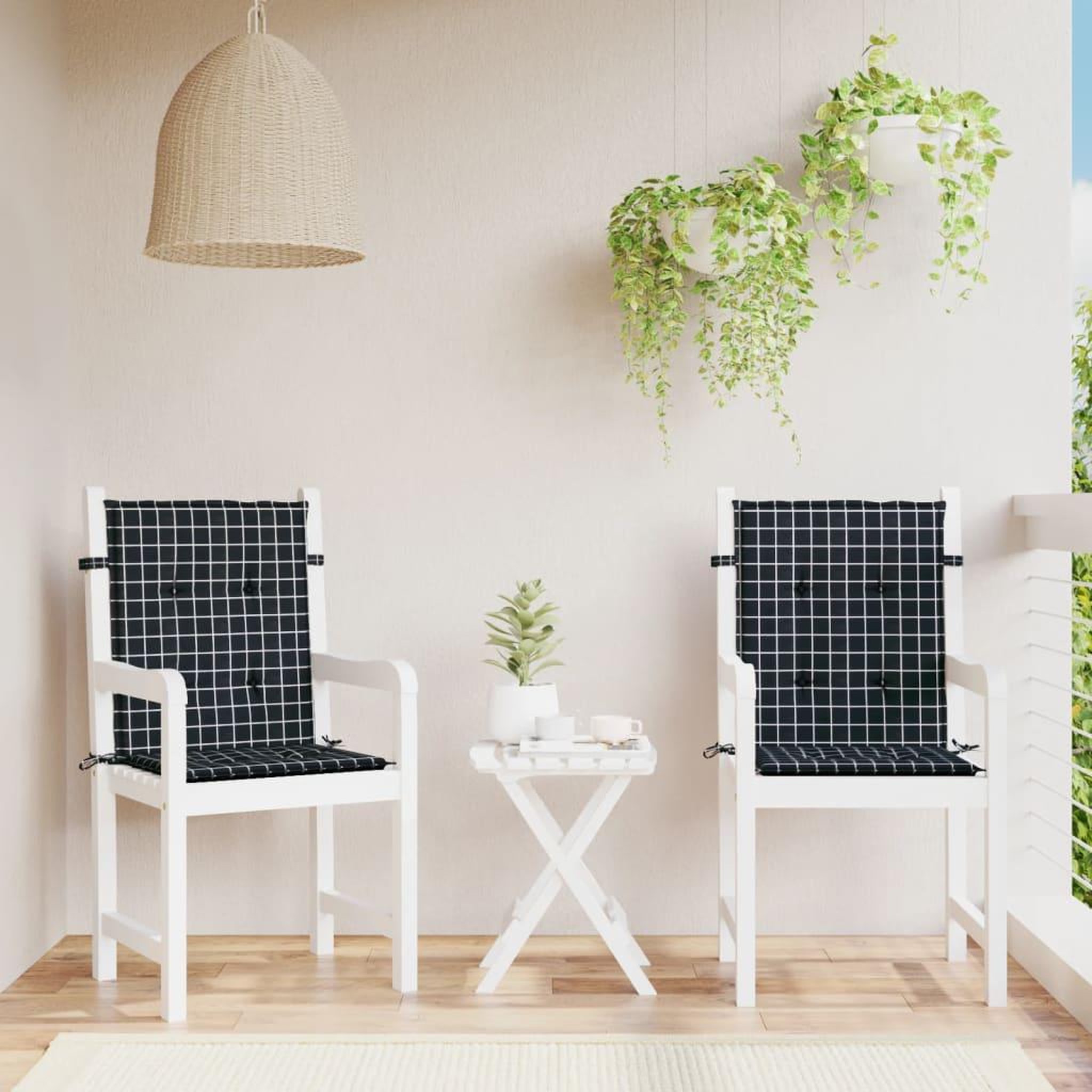 VIDAXL Coussins de chaise a dossier bas lot de 2 noir a carreaux tissu