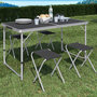 Voir la diapositive 2 : ID MARKET Table de camping pliante réglable en hauteur 120 cm et 4 tabourets noirs