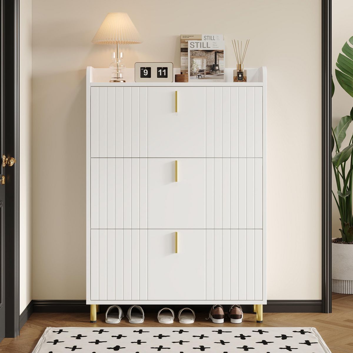 MERAX Meuble à chaussures 18 paires 3 étagères blanc mdf