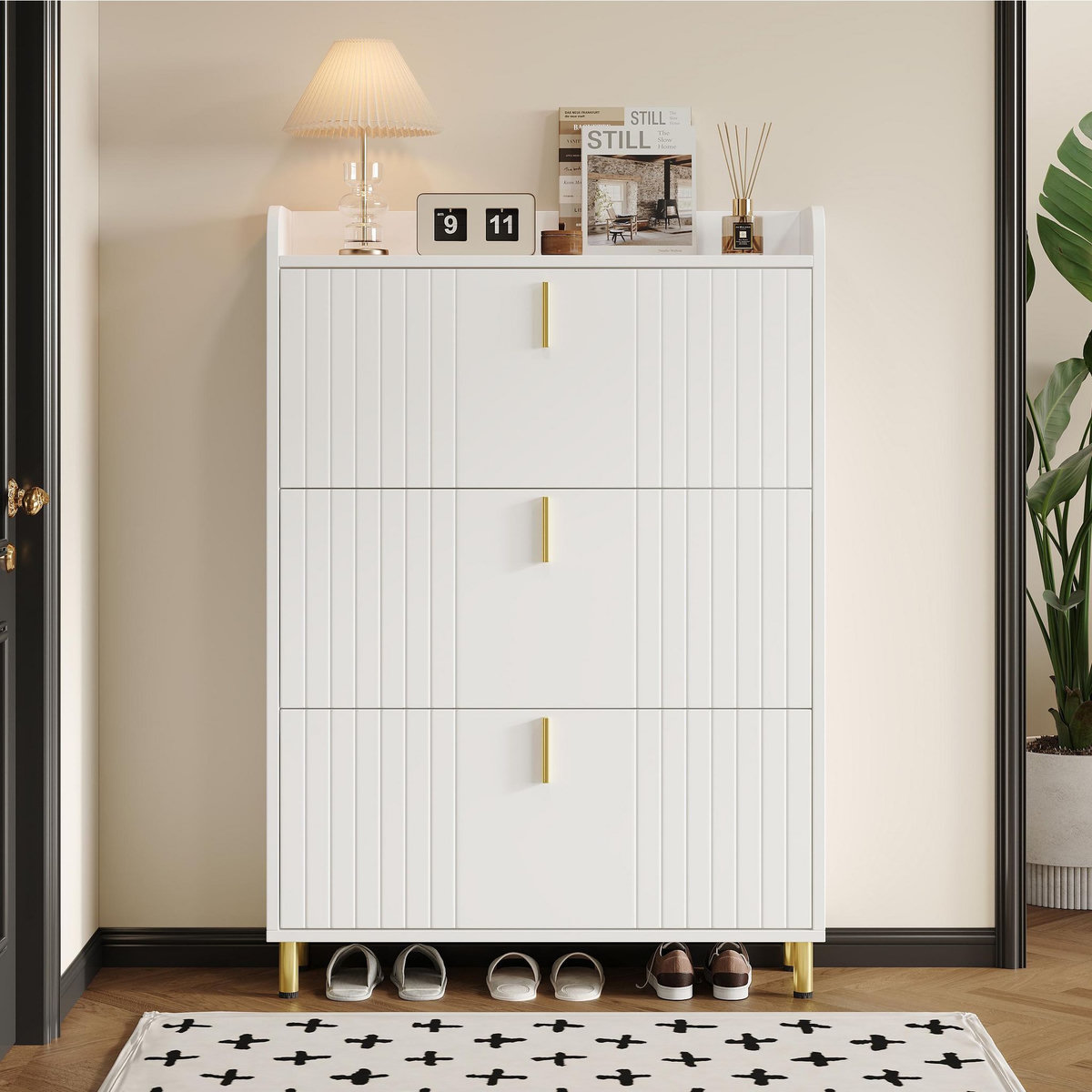 MERAX Meuble à chaussures 18 paires 3 étagères blanc mdf