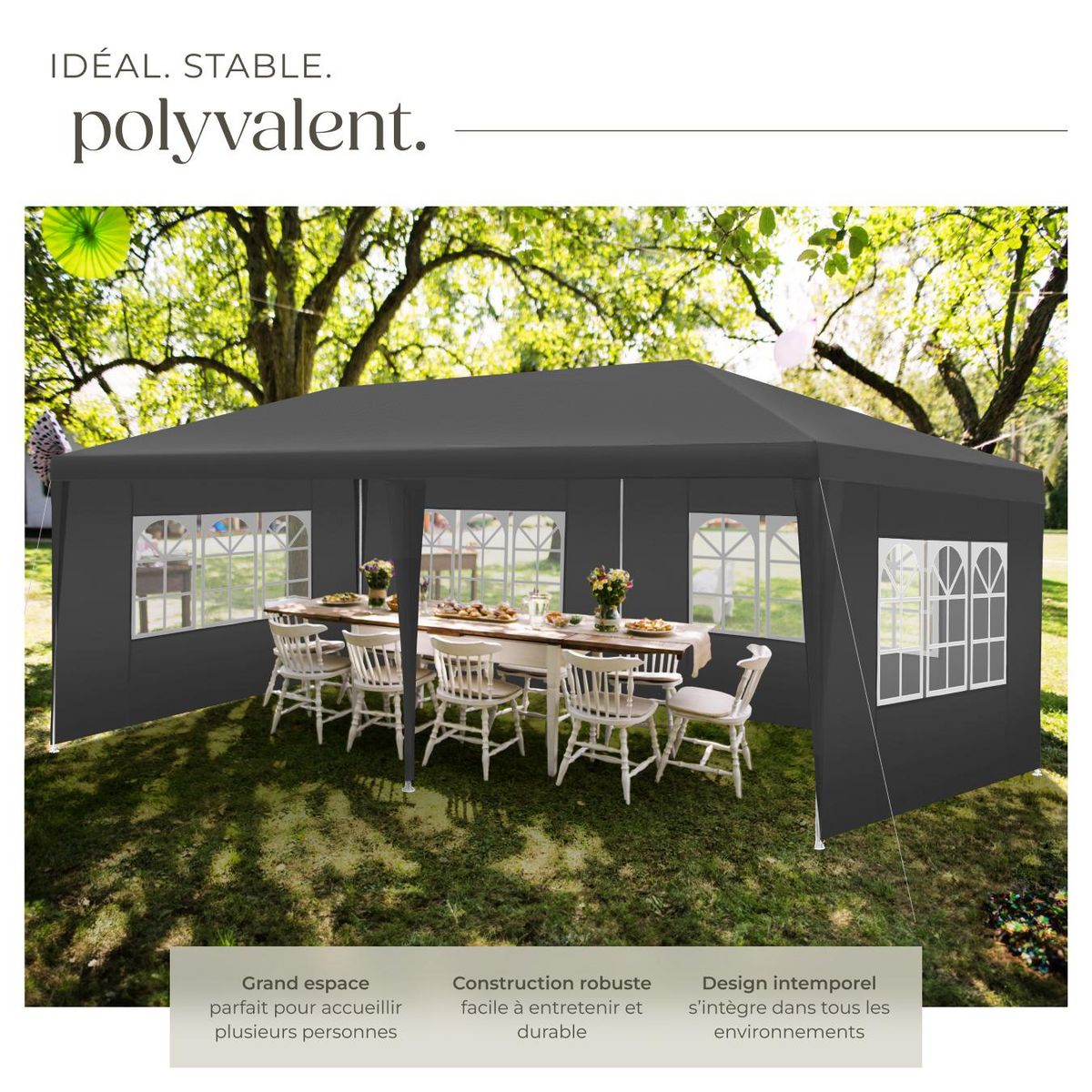 tectake Pavillon 6 x 3 m avec système d'emboîtement gris