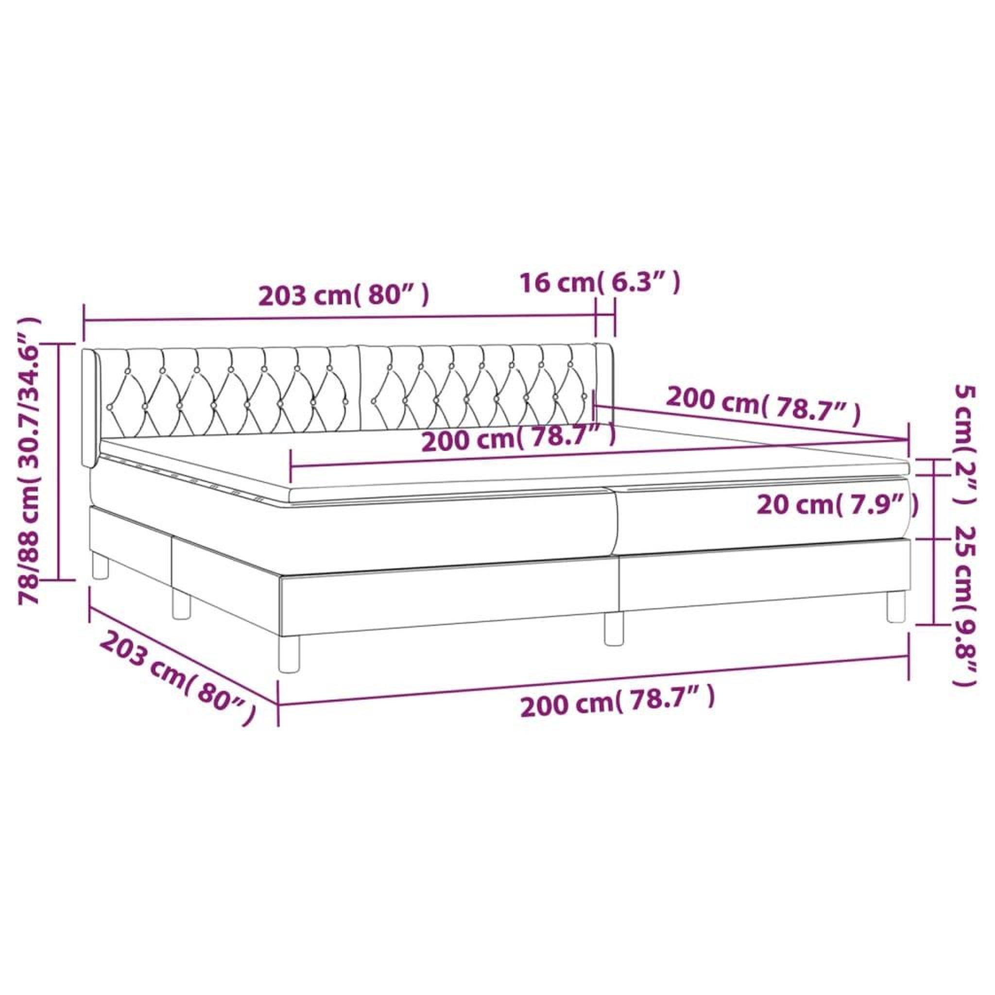 Voir la diapositive 6 : VIDAXL Sommier a lattes de lit et matelas Gris fonce 200x200cm Velours