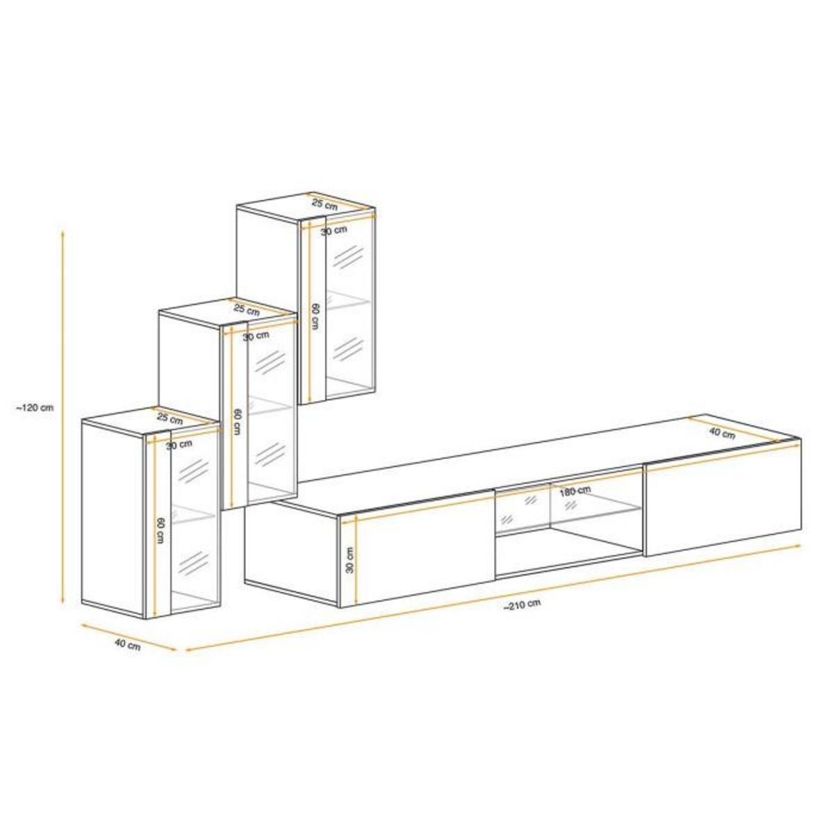 Paris Prix Ensemble Meuble TV  Switch XXII  210cm Noir & Naturel