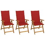 VIDAXL Chaises pliables de jardin lot de 3 avec coussins Bois d'acacia