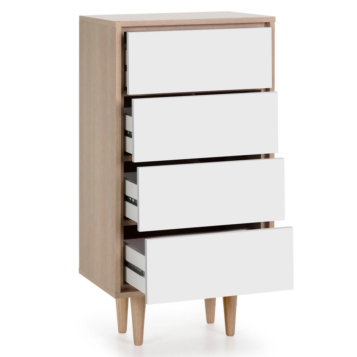 VS VENTA-STOCK Chiffonnier Denia 4 tiroirs Chêne/Blanc, 45 cm Largeur