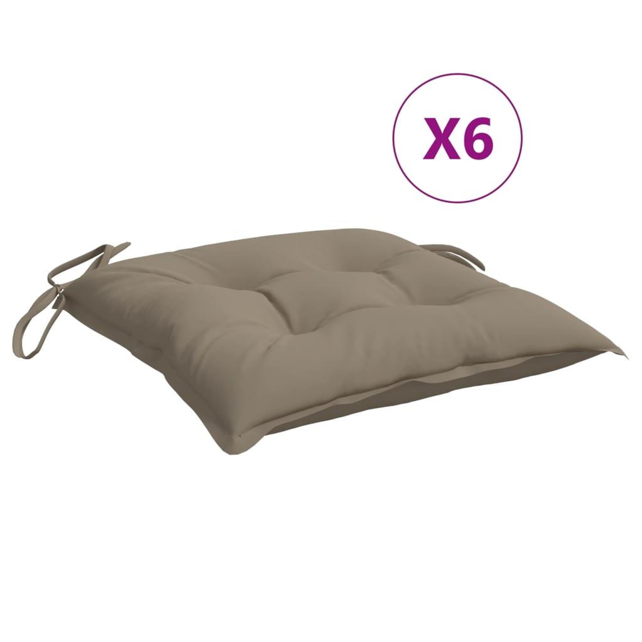 Voir la diapositive 2 : VIDAXL Coussins de chaise lot de 6 taupe 40x40x7 cm tissu oxford