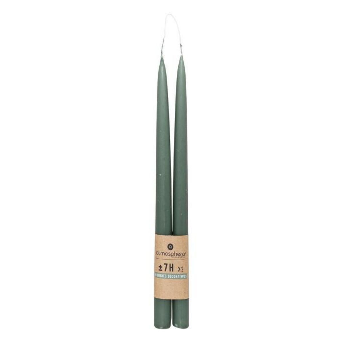 ATMOSPHERA Lot de 2 Bougies Bâton  Hugo  30cm Vert Céladon