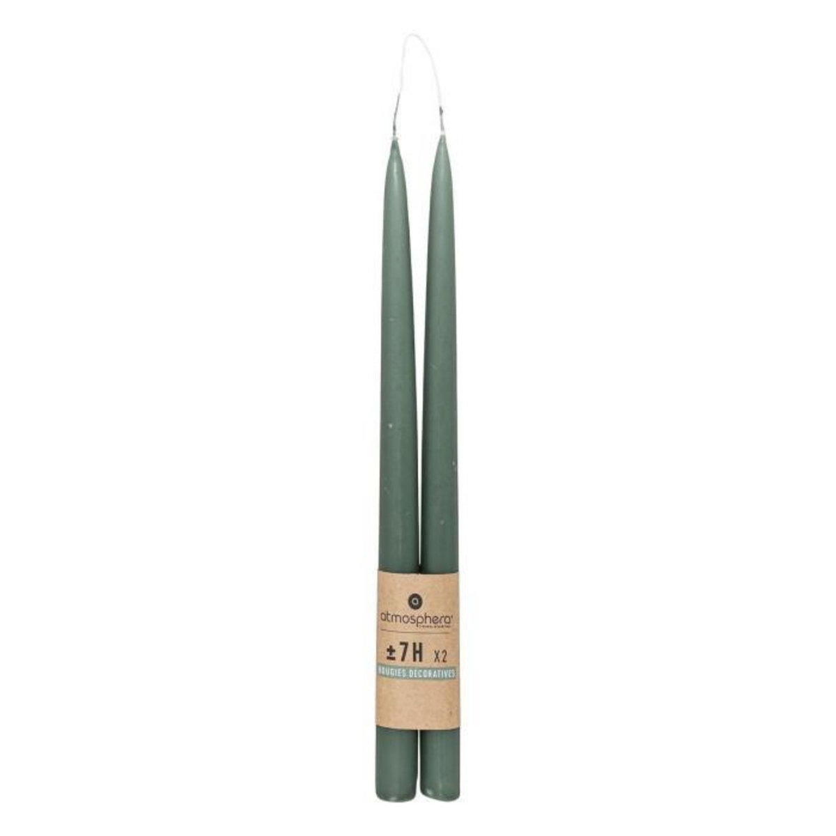 ATMOSPHERA Lot de 2 Bougies Bâton  Hugo  30cm Vert Céladon
