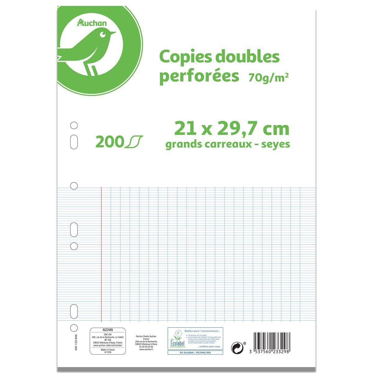 POUCE Copies doubles 200 pages 21x29,7cm grands carreaux Seyes perforées