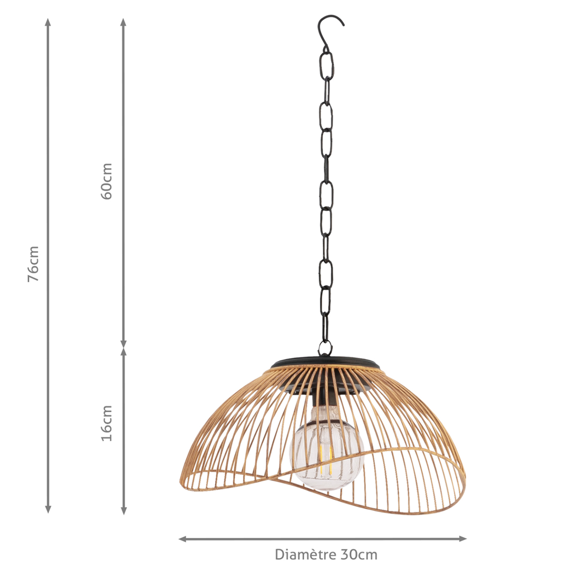 Voir la diapositive 5 : ID MARKET Lampe solaire extérieure SYDNEY suspension en métal effet rotin