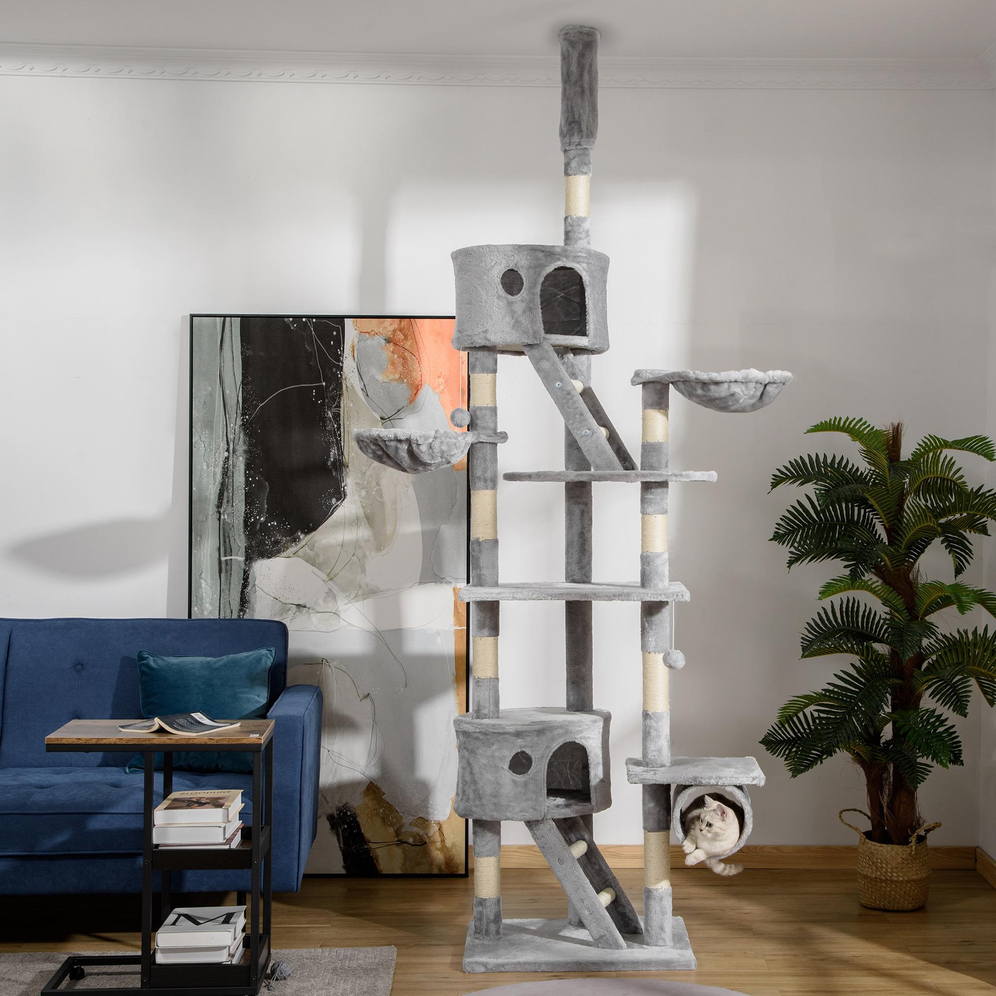 Voir la diapositive 2 : PAWHUT Arbre à chat design xxl réglable h.240-260 cm multi-équipement gris