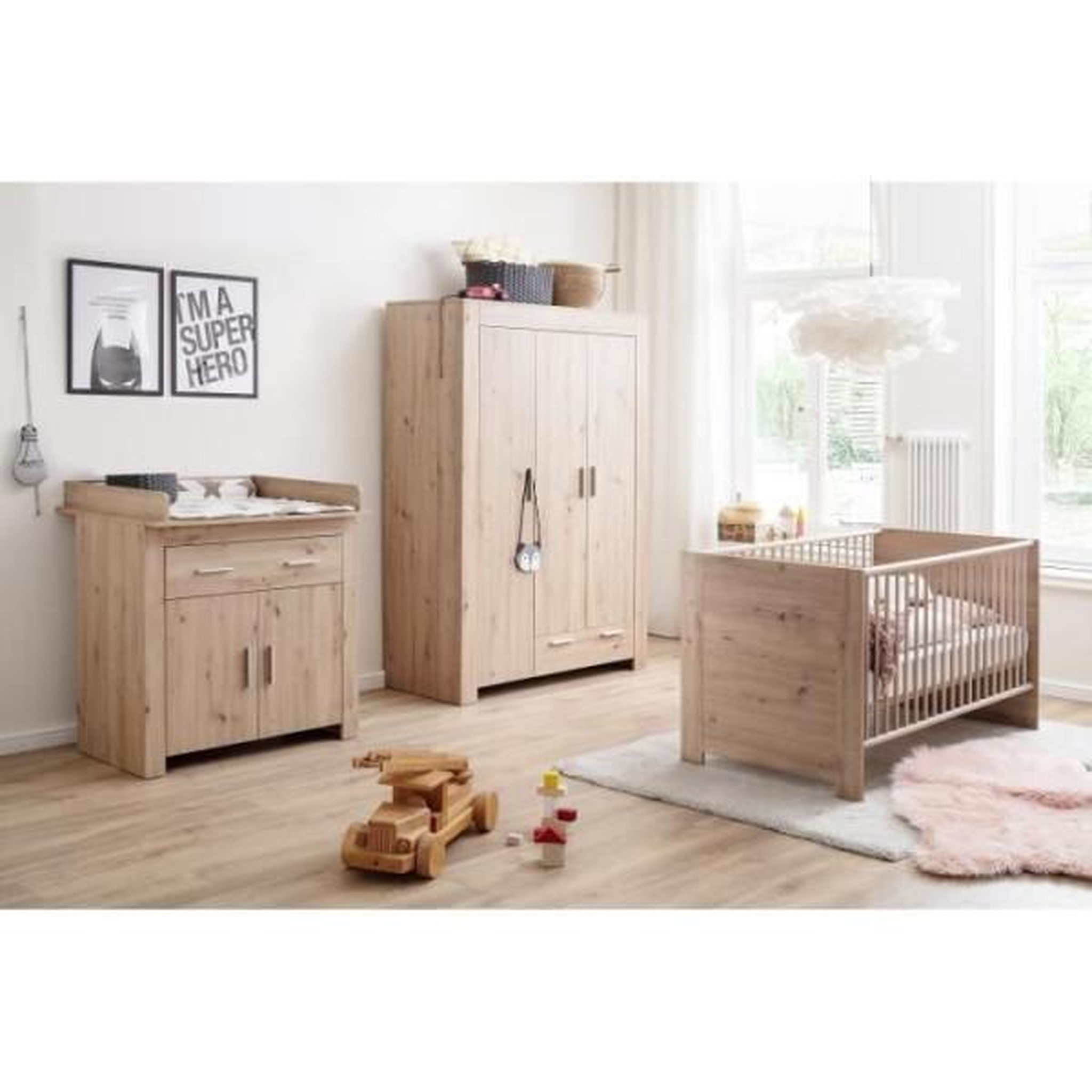 Trendteam Chambre bébé Trio : Lit 70 x 140 cm + Commode a langer + Armoire AHOI - Chene - TREND TEAM