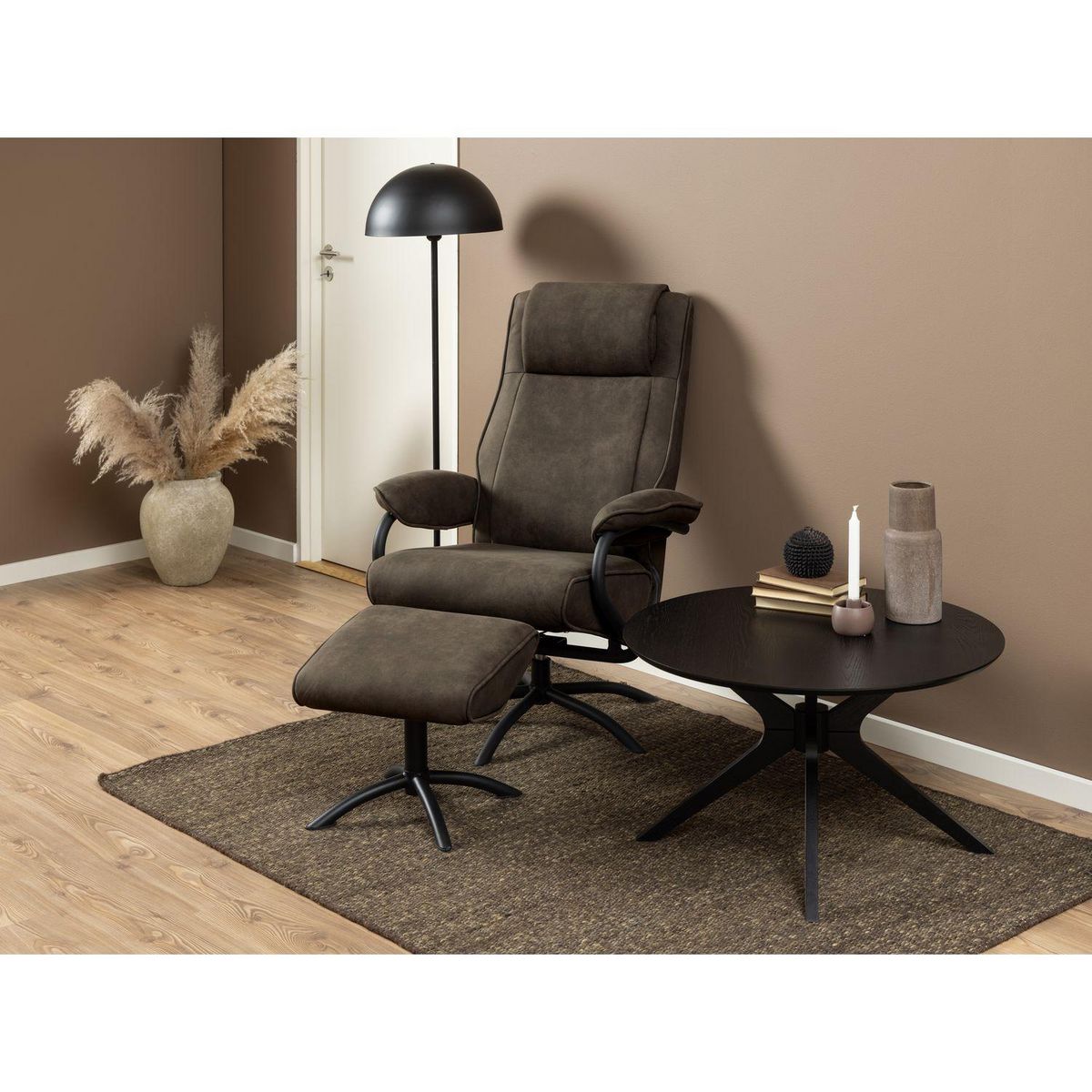 TOILINUX Fauteuil Hailey avec accoudoirs et repose pieds - Taupe
