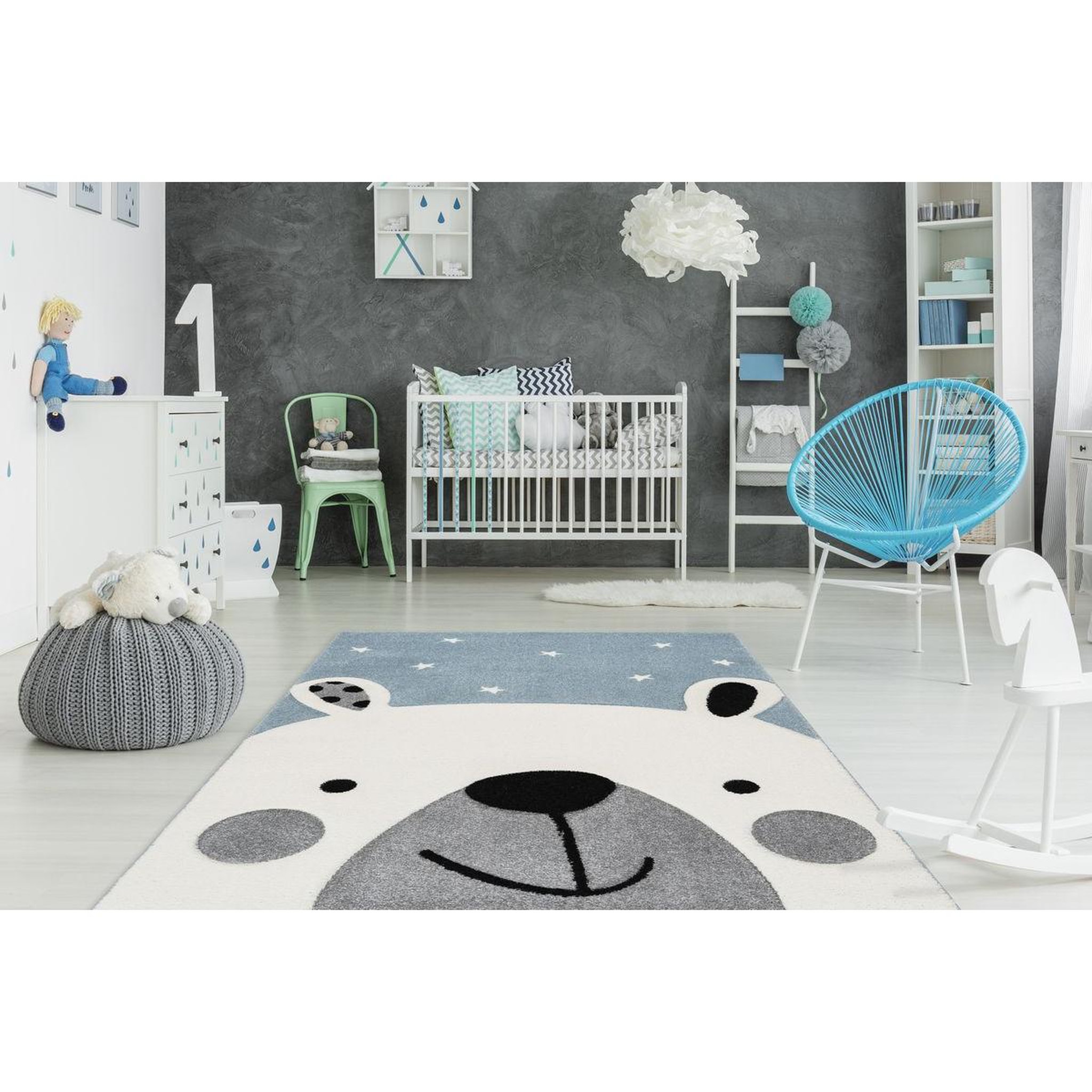 Voir la diapositive 2 : Paris Prix Tapis de Chambre Enfant Ours Polaire  Leonora  Bleu