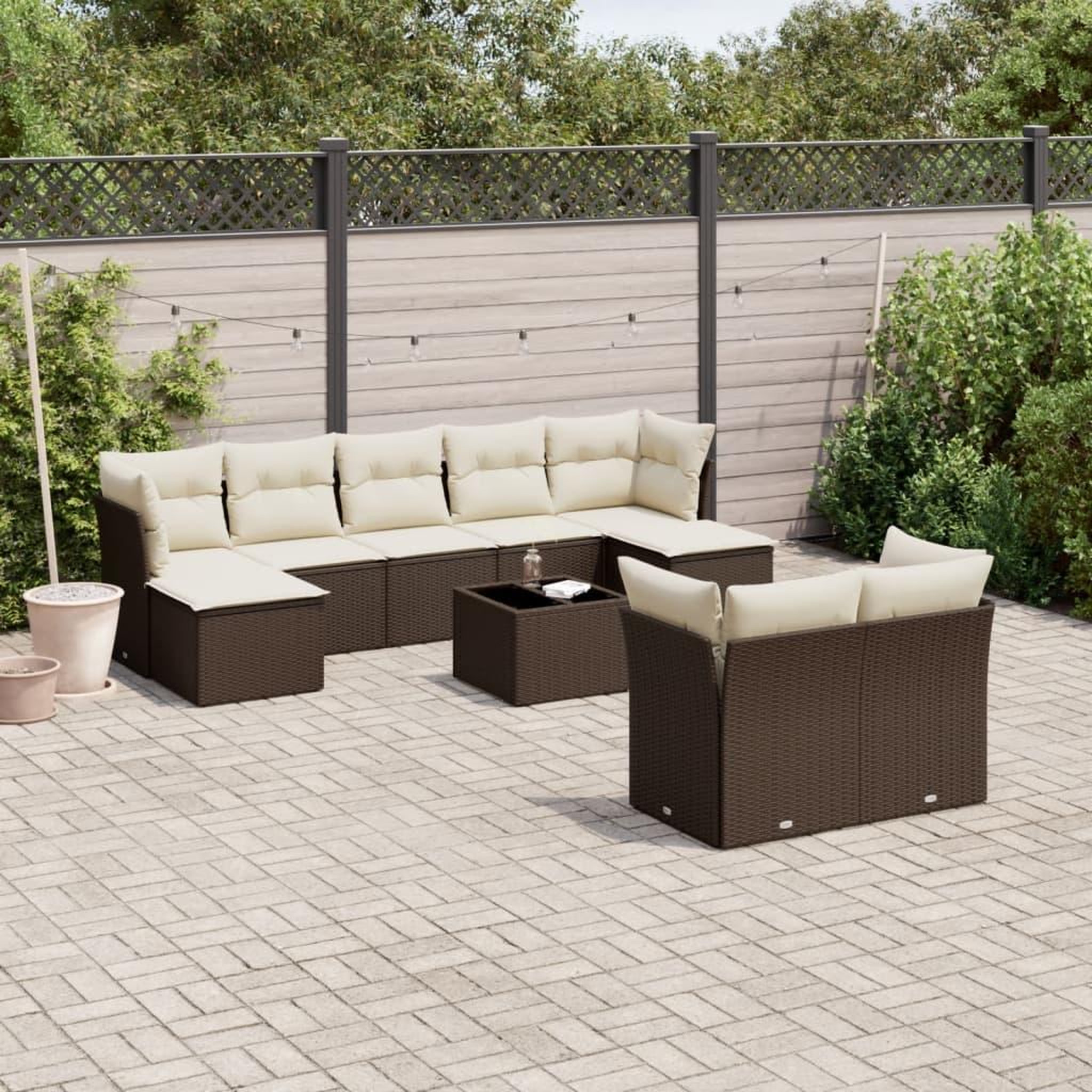 VIDAXL Salon de jardin 10 pcs avec coussins marron resine tressee