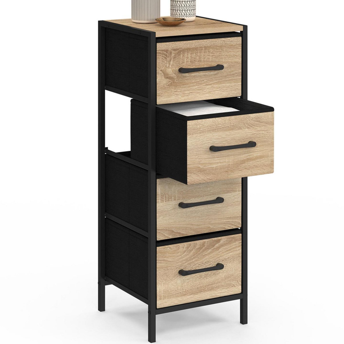 ID MARKET Meuble d'appoint 4 tiroirs UTAH 30 cm chiffonnier, meuble de rangement design industriel