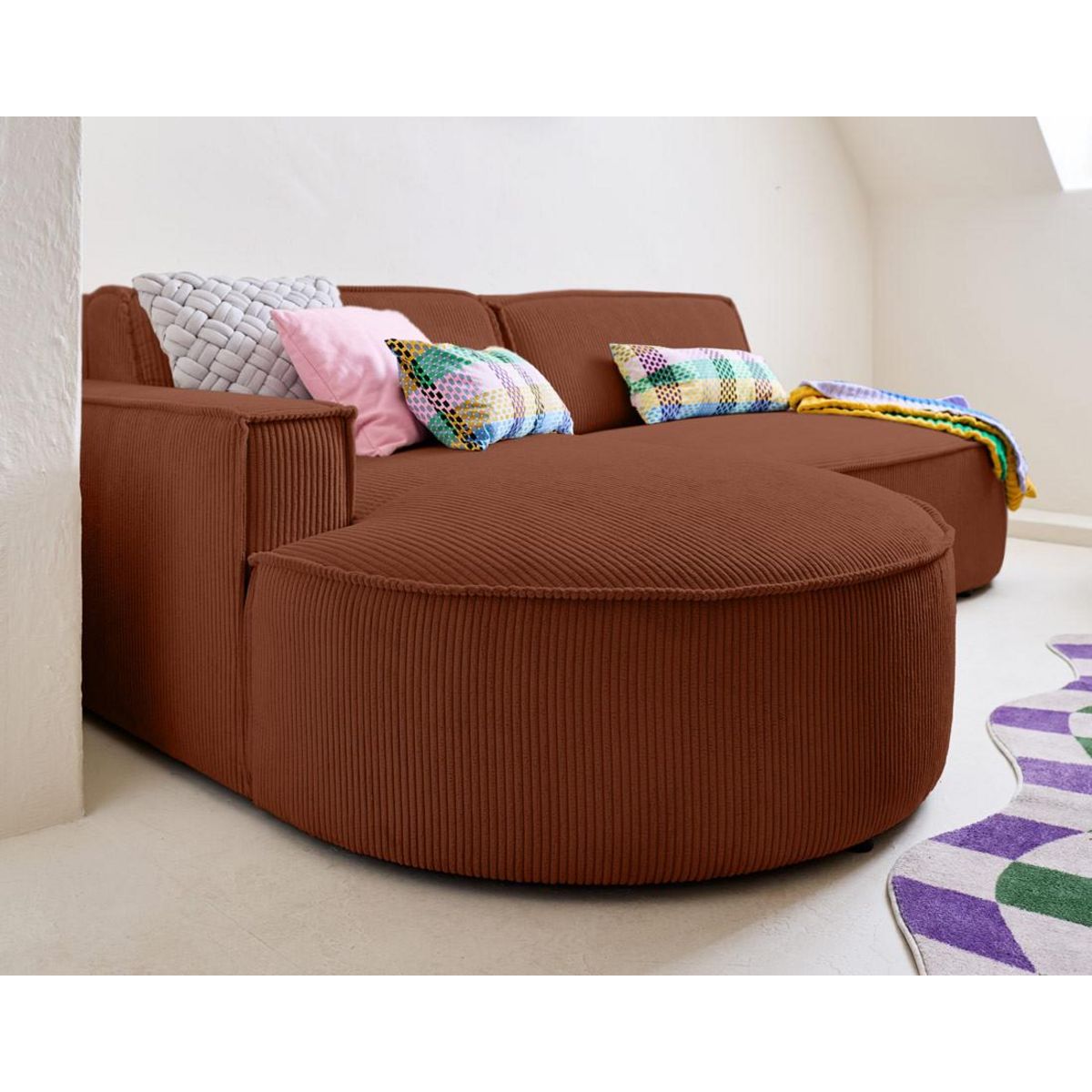 LISA DESIGN Spiaggia - canapé d'angle gauche - forme arrondie - 4 places - en velours côtelé