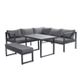 Voir la diapositive 1 : CONCEPT USINE Salon de jardin 6 places gris foncé avec canapé et banc MARBELLA