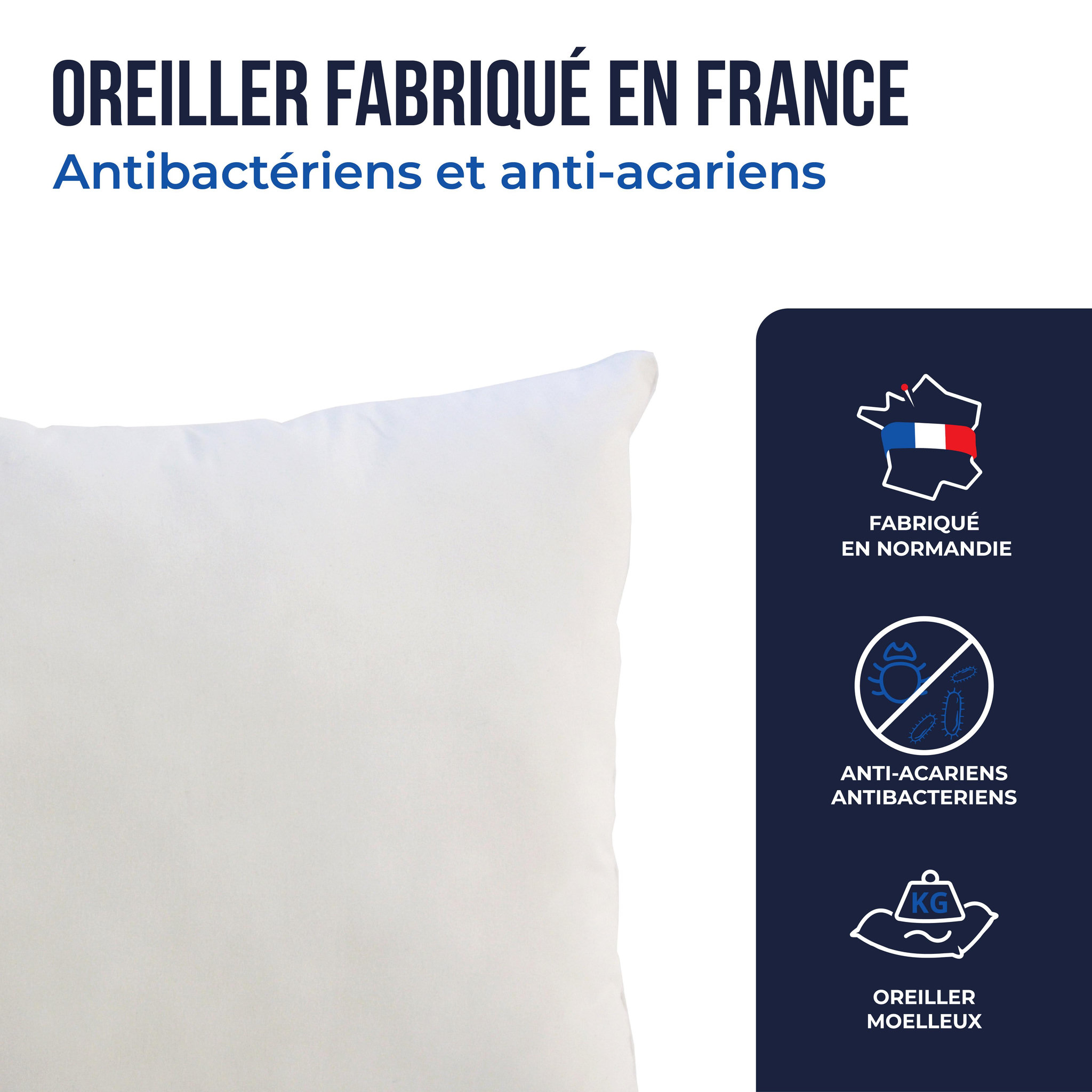 Voir la diapositive 4 : COLAS NORMAND Oreiller anti-acariens et antibactérien 50×70 cm