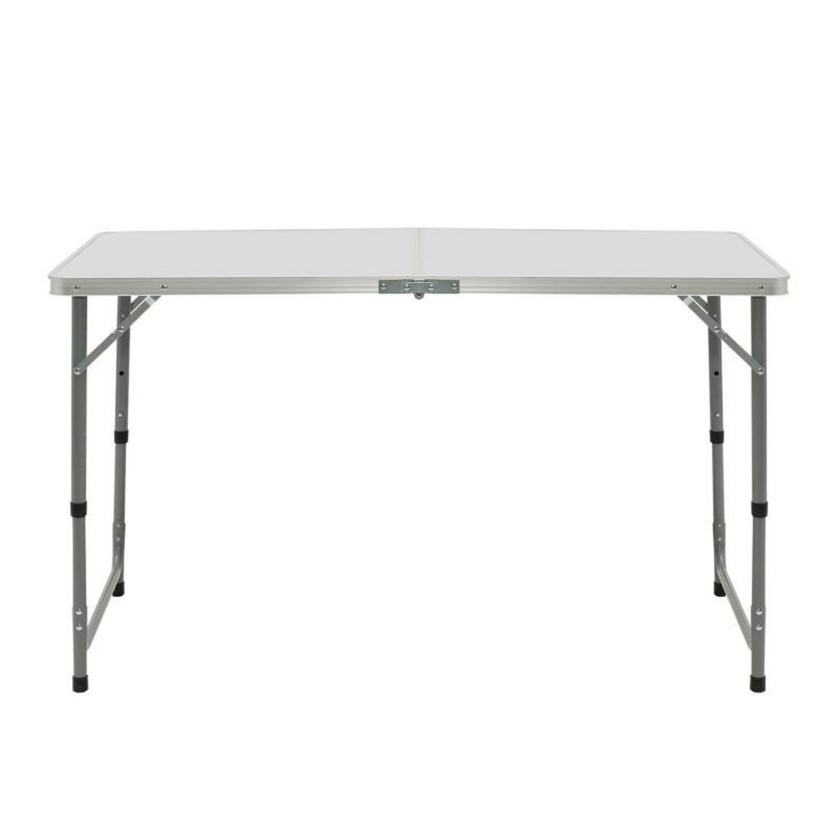 ID MARKET Table de camping pliante réglable en hauteur 120 cm et 4 tabourets blanc