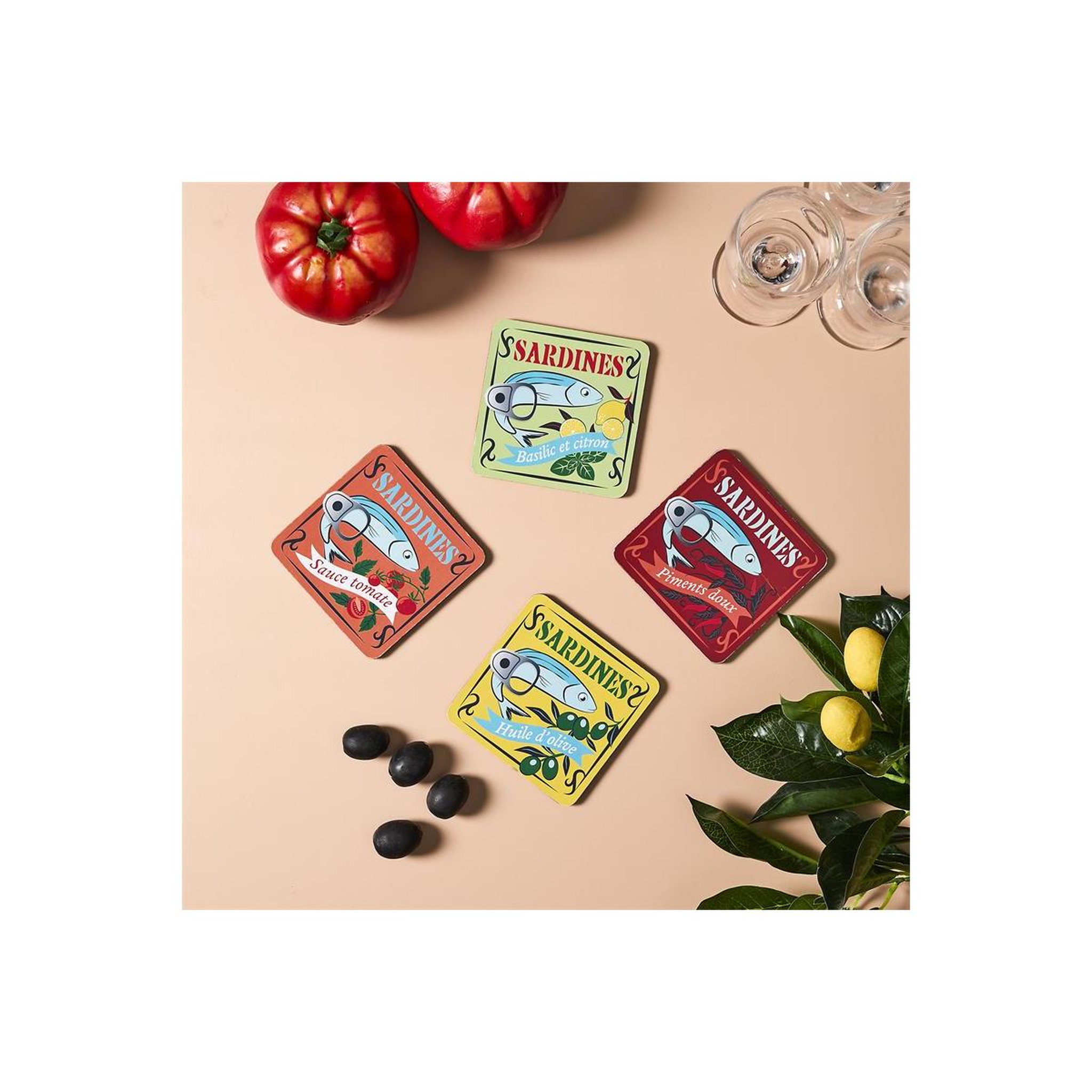 Voir la diapositive 3 : COOK CONCEPT Lot de 4 dessous de verre  sardine  10cm multicolore
