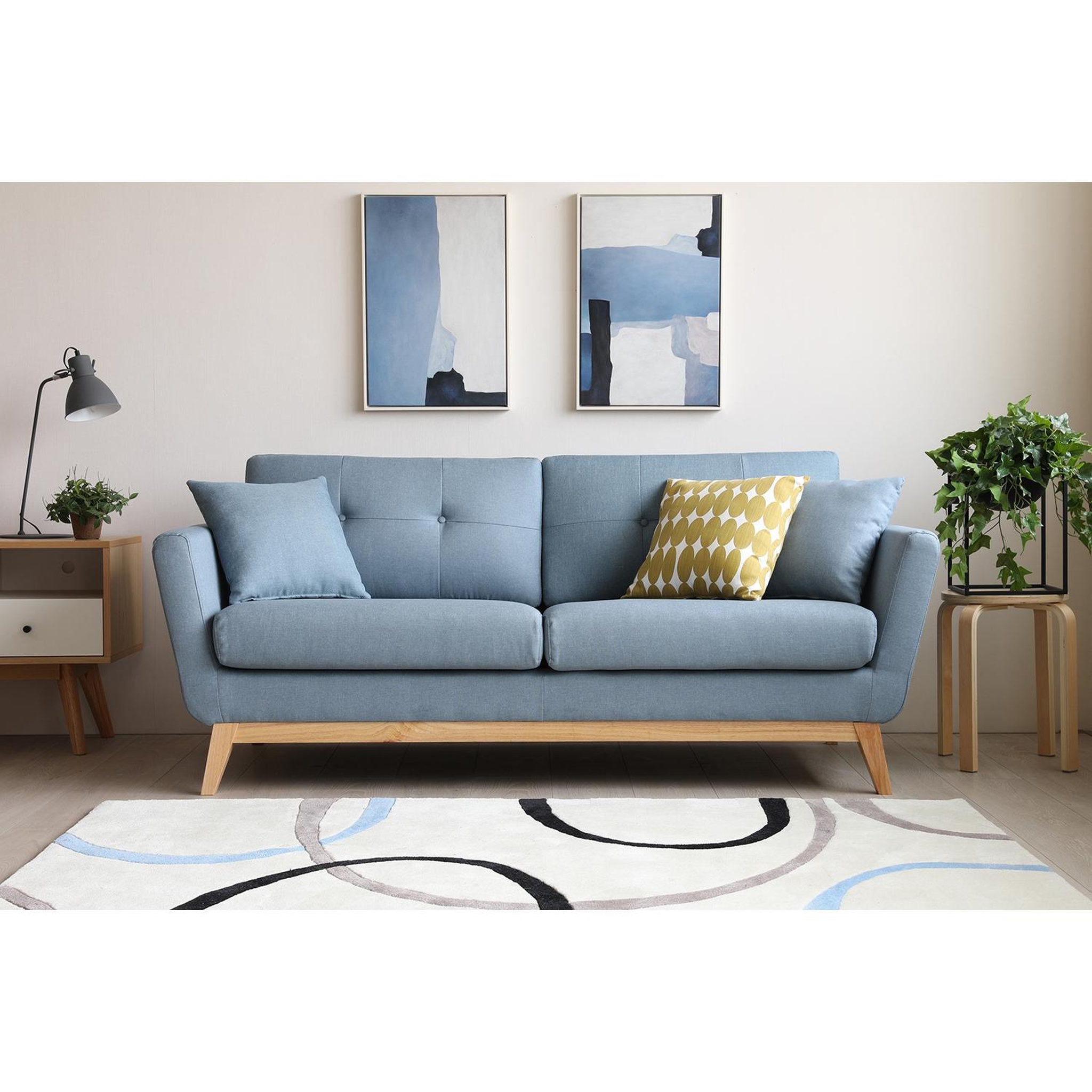 Voir la diapositive 3 : CONCEPT USINE Canapé 3 places scandinave en tissu bleu pastel hoga