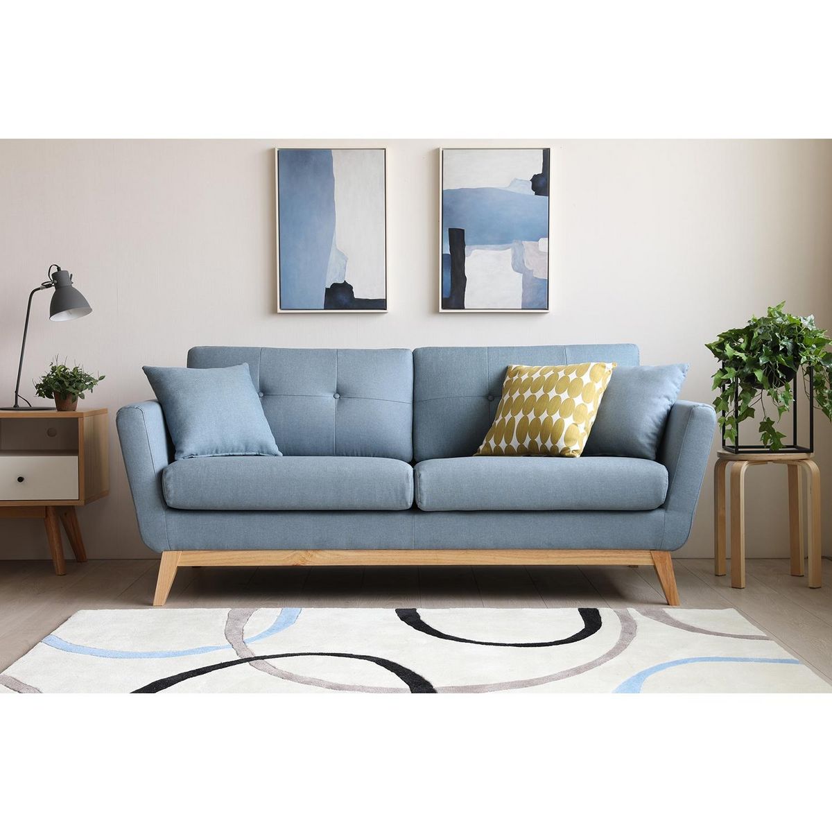 CONCEPT USINE Canapé scandinave 3 places en tissu bleu pastel HOGA