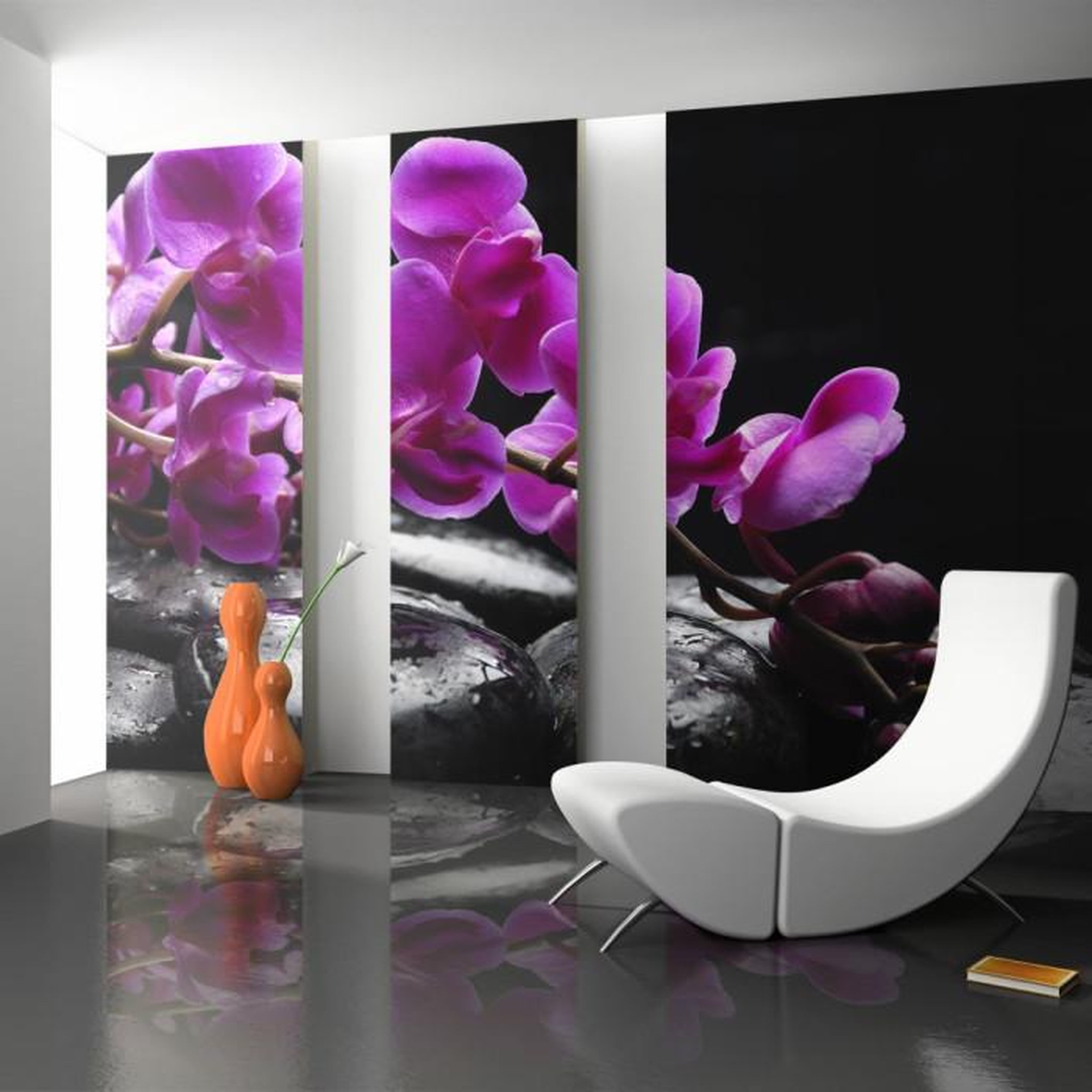 Paris Prix Papier Peint  Moment de Détente : Orchidée & Pierres Zen. Coloris disponibles : Multicolore