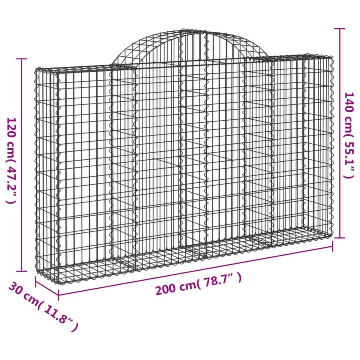 VIDAXL Paniers a gabions arques 18 pcs 200x30x120/140 cm Fer galvanise