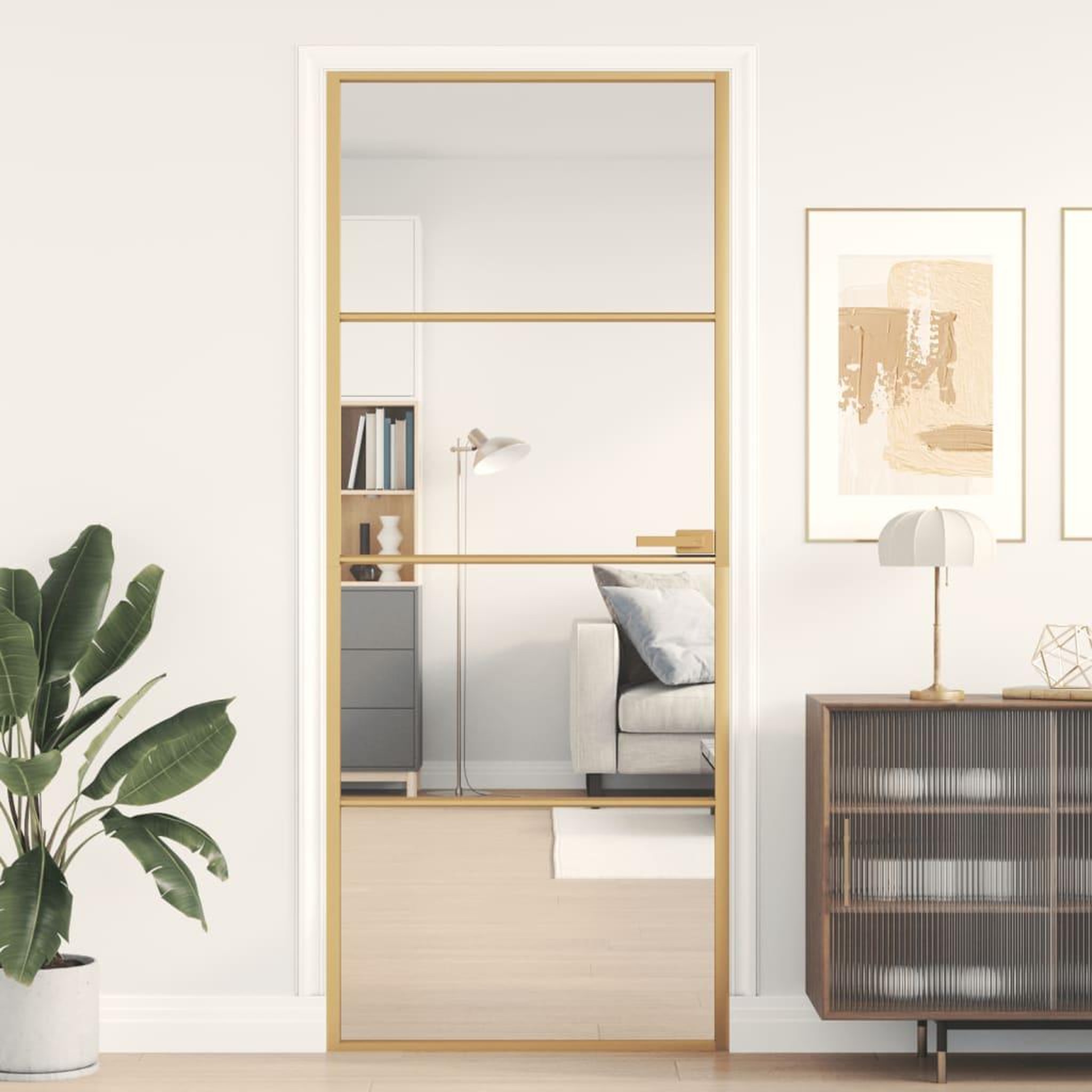 VIDAXL Porte interieure mince dore 83x201,5 cm verre trempe aluminium