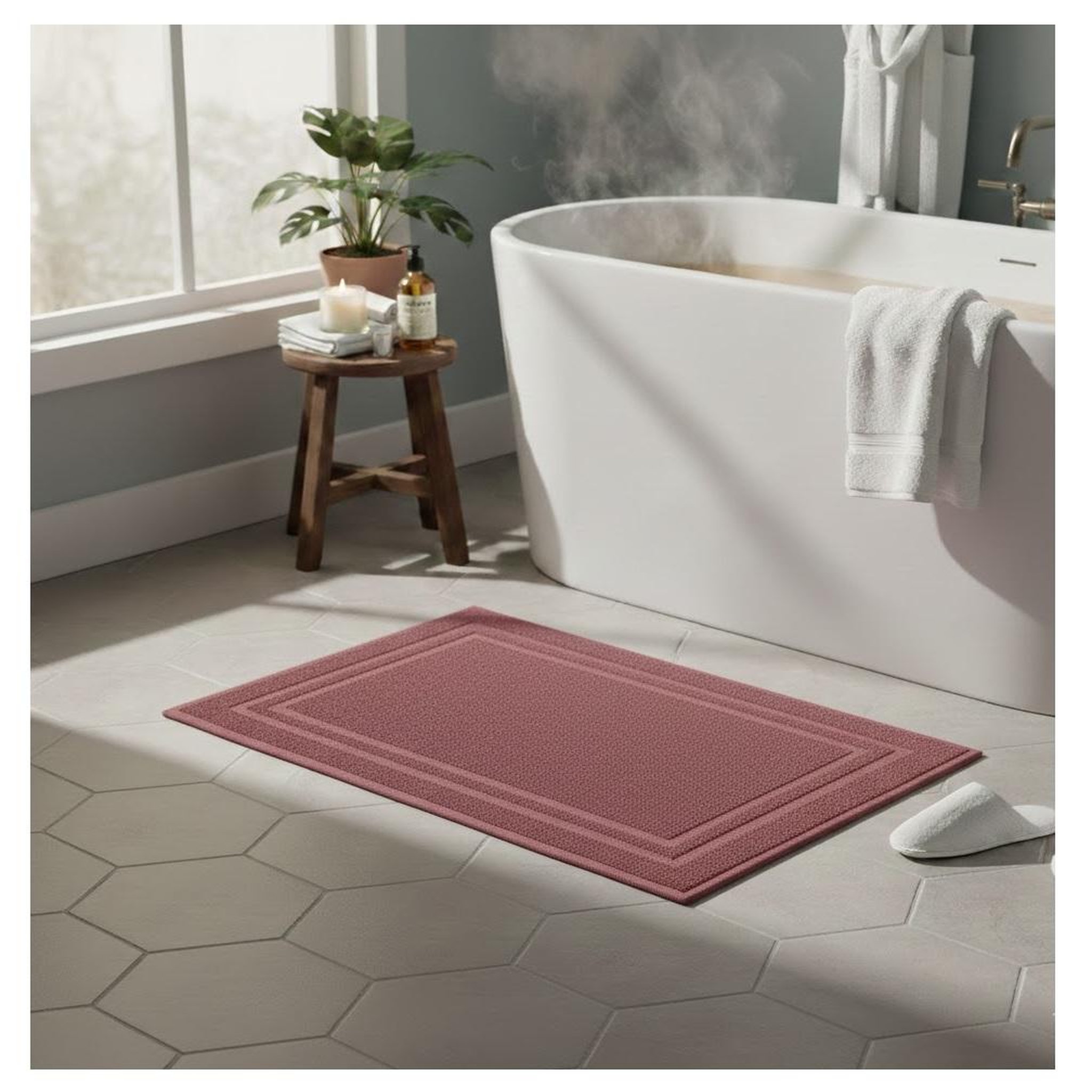 Voir la diapositive 2 : Eden Tapis de bain en coton lilas design et moderne