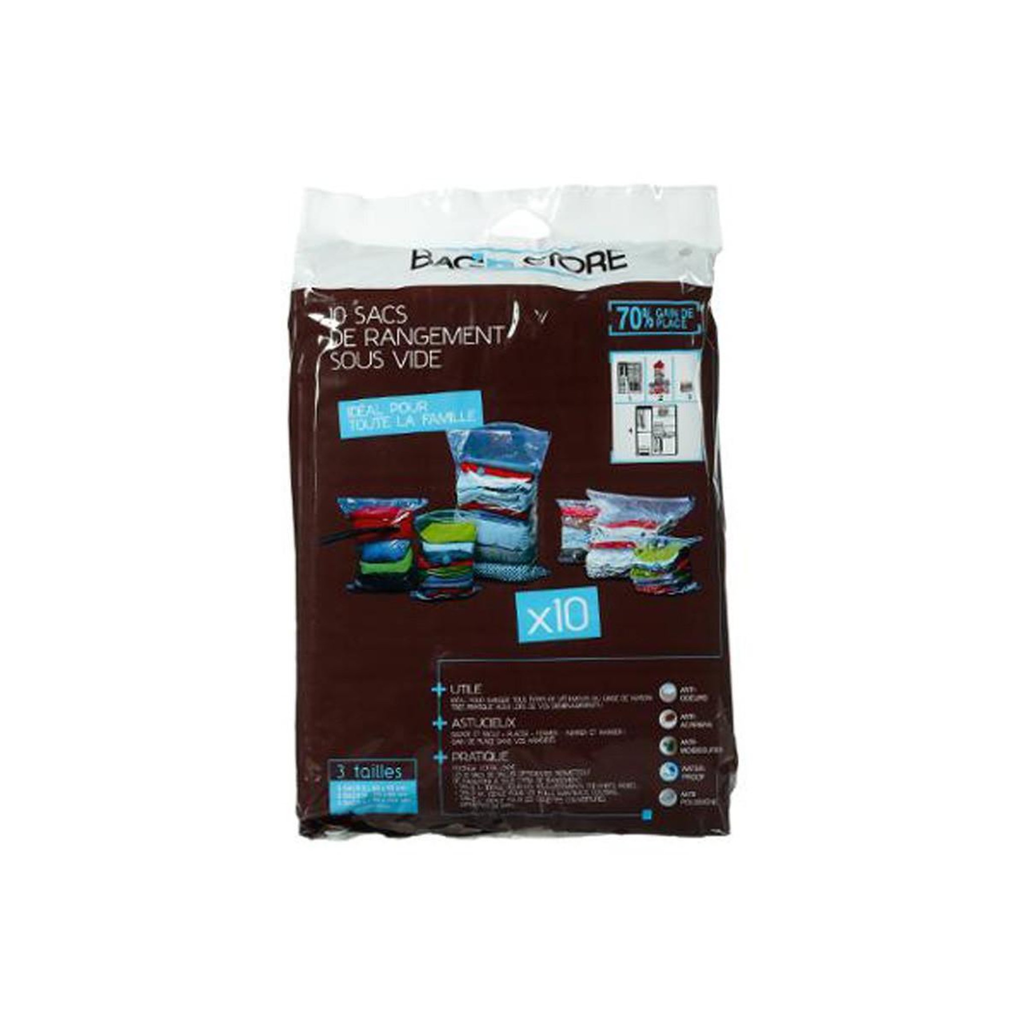 Voir la diapositive 4 : FIVE Lot de 10 sacs de rangement  sous vide  120cm transparent
