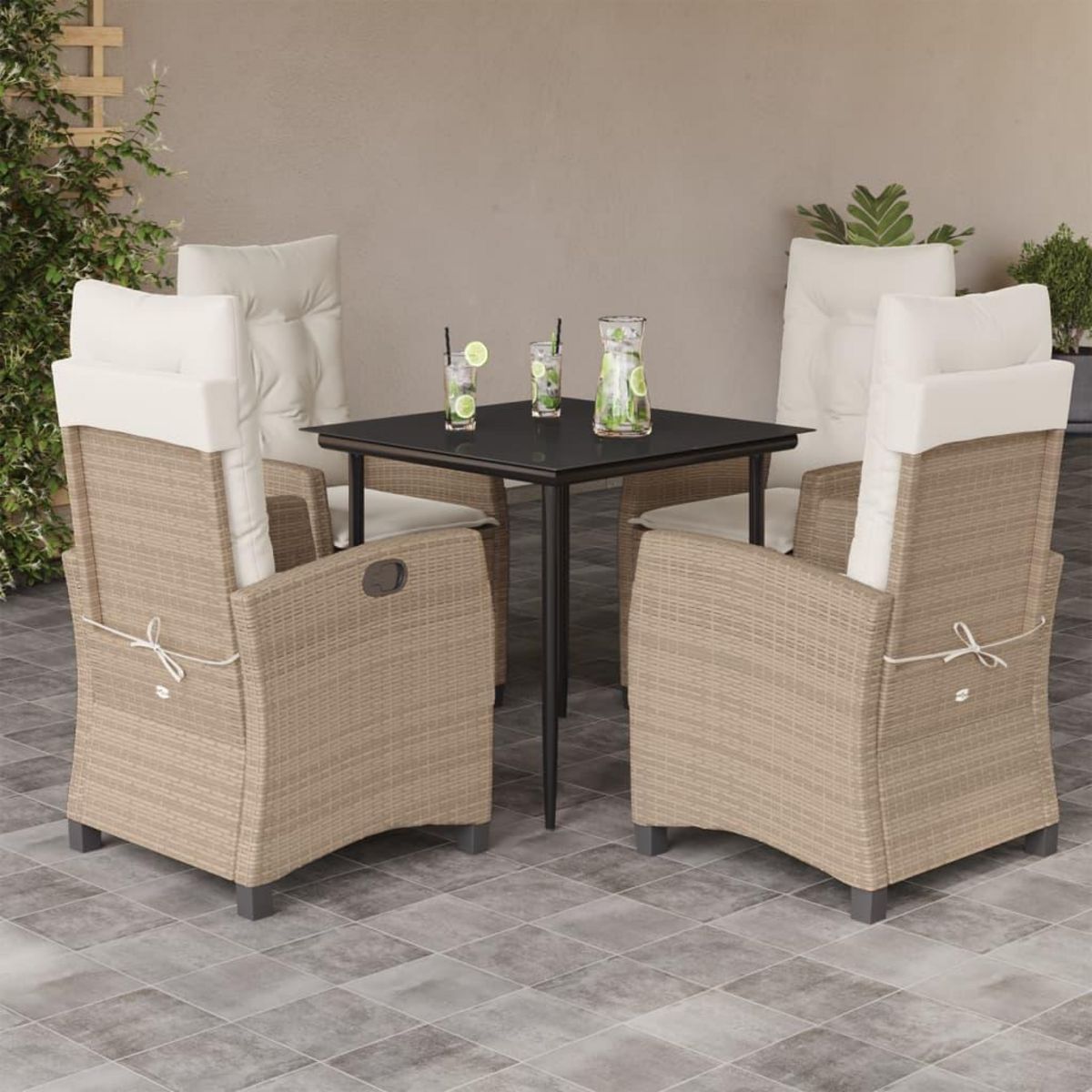 VIDAXL Ensemble a manger de jardin avec coussins 5pcs Beige poly rotin