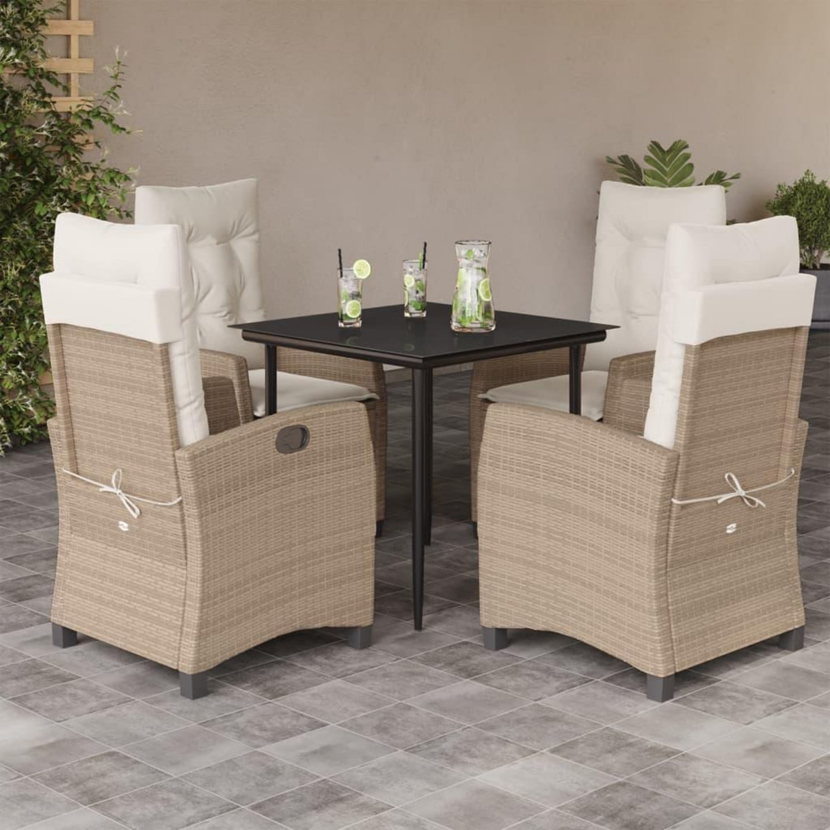 VIDAXL Ensemble a manger de jardin avec coussins 5pcs Beige poly rotin