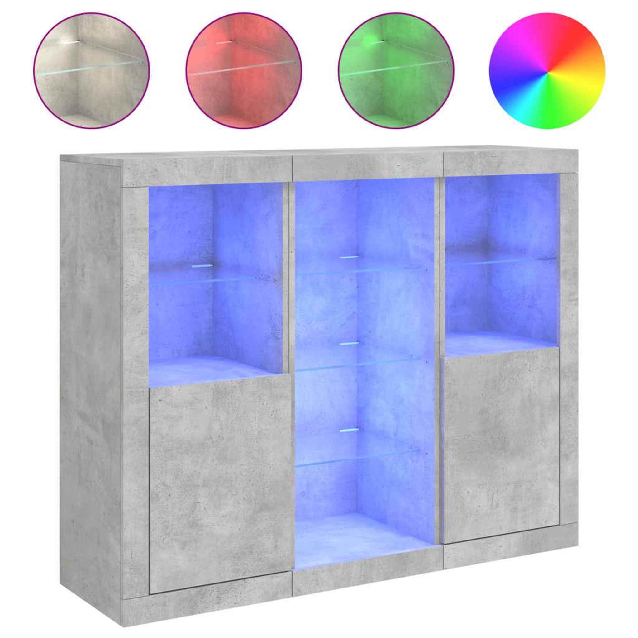 Voir la diapositive 2 : VIDAXL Buffets avec lumieres LED 3 pcs gris beton bois d'ingenierie