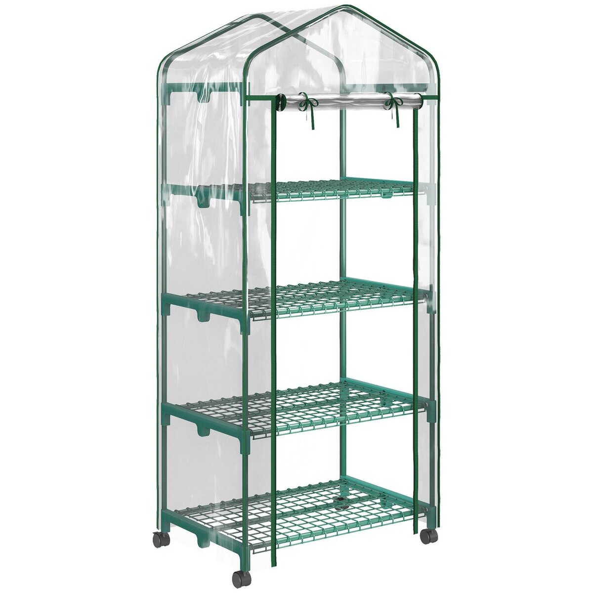 OUTSUNNY Serre de jardin balcon sur roulettes 4 étagères dim. 0,69L x 0,5l x 1,65H m acier thermolaqué bâche PVC porte zippée transparente