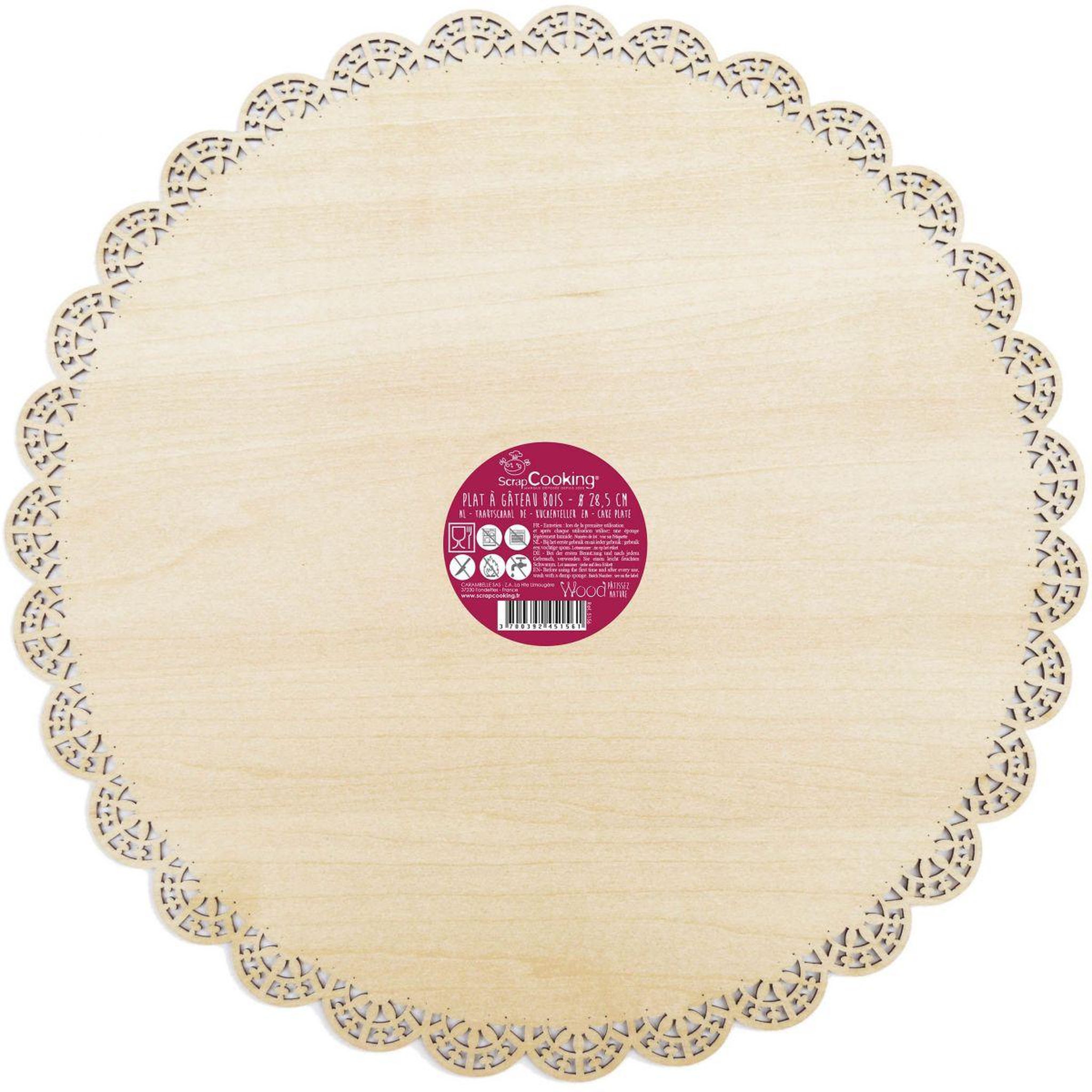 SCRAPCOOKING Support gâteau rond dentelle bois 29cm