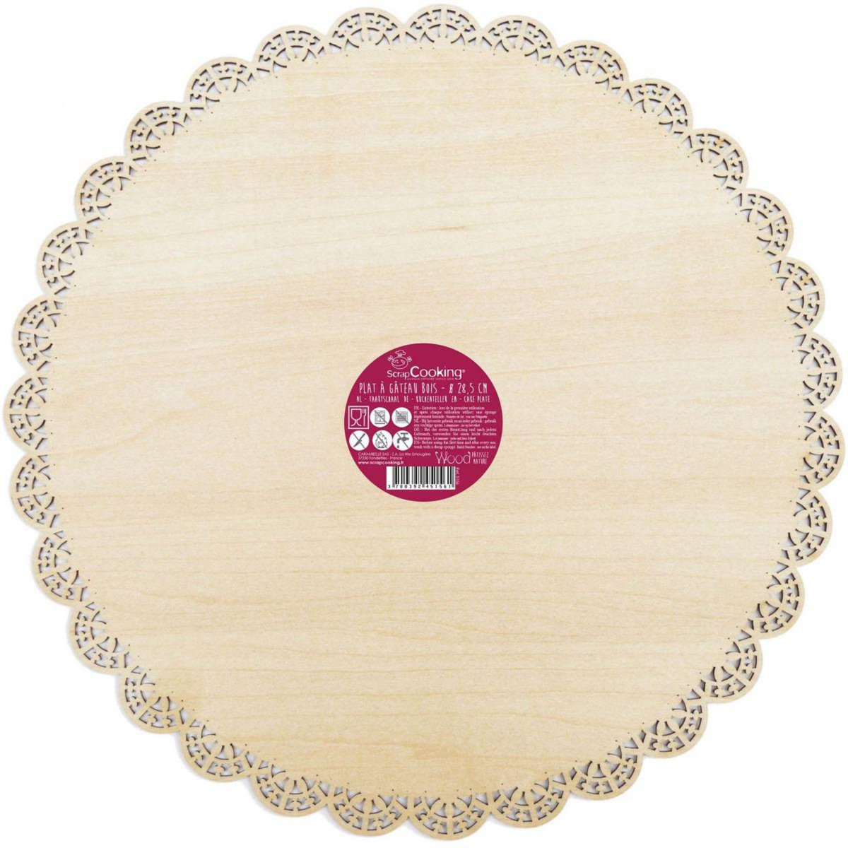 SCRAPCOOKING Support gâteau rond dentelle bois 29cm