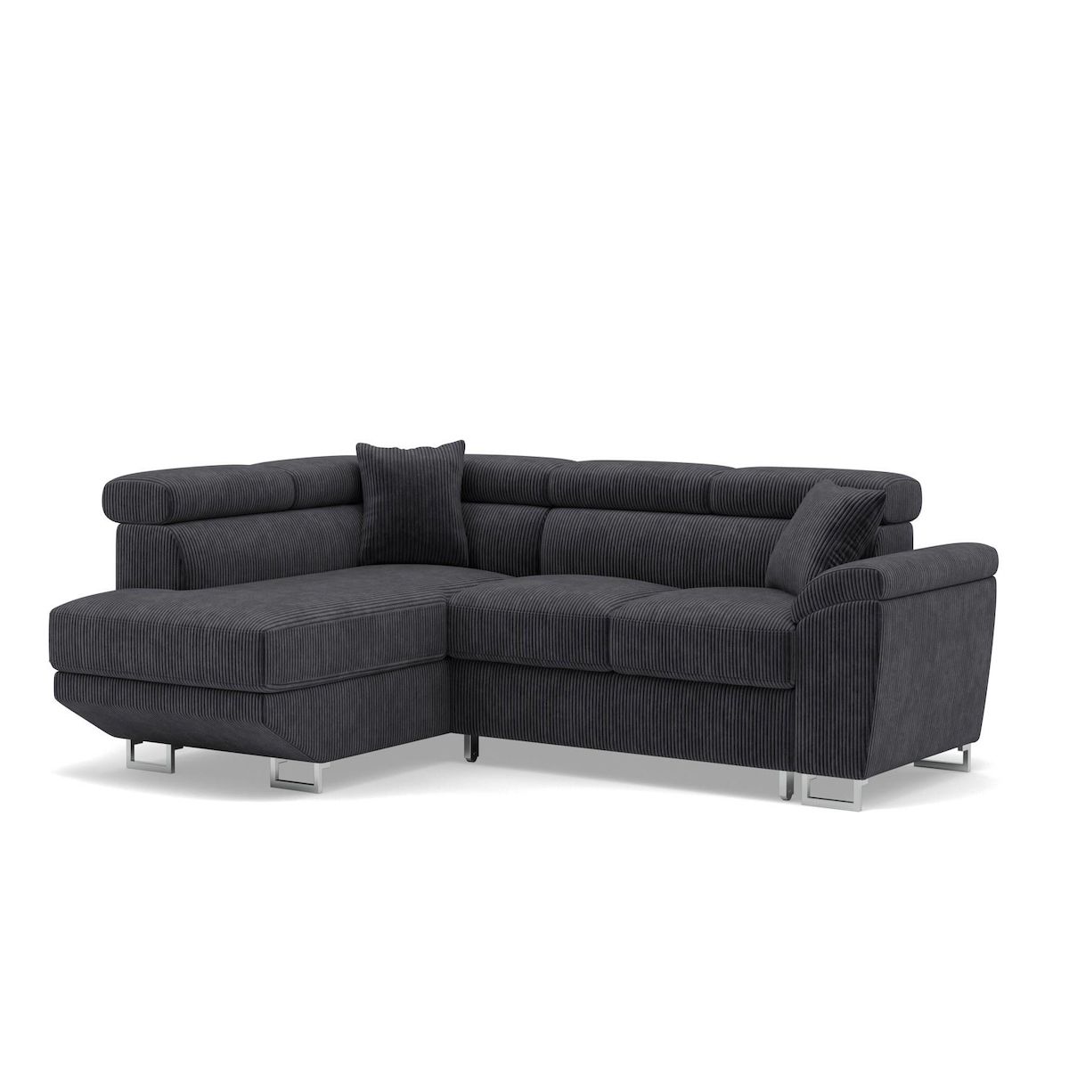 BEST MOBILIER Baoji - canapé d'angle gauche 5 places convertible avec têtières et coffre en velours côtelé