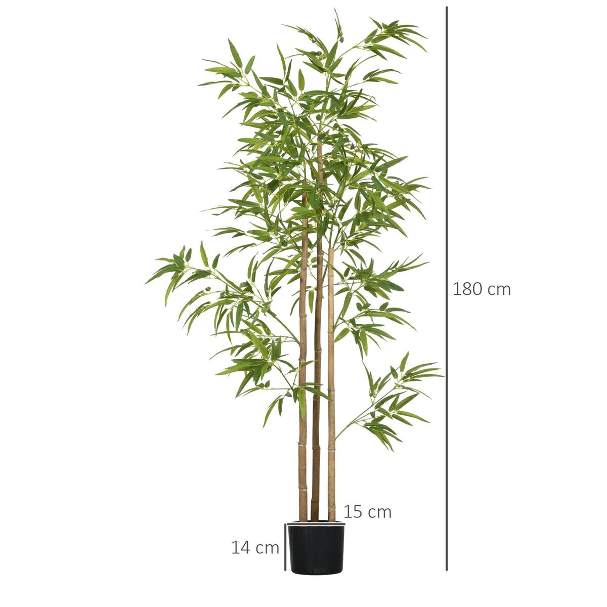 HOMCOM Bambou artificiel 1,80H m - plante artificielle - 830 feuilles réalistes, vrais troncs - pot inclus