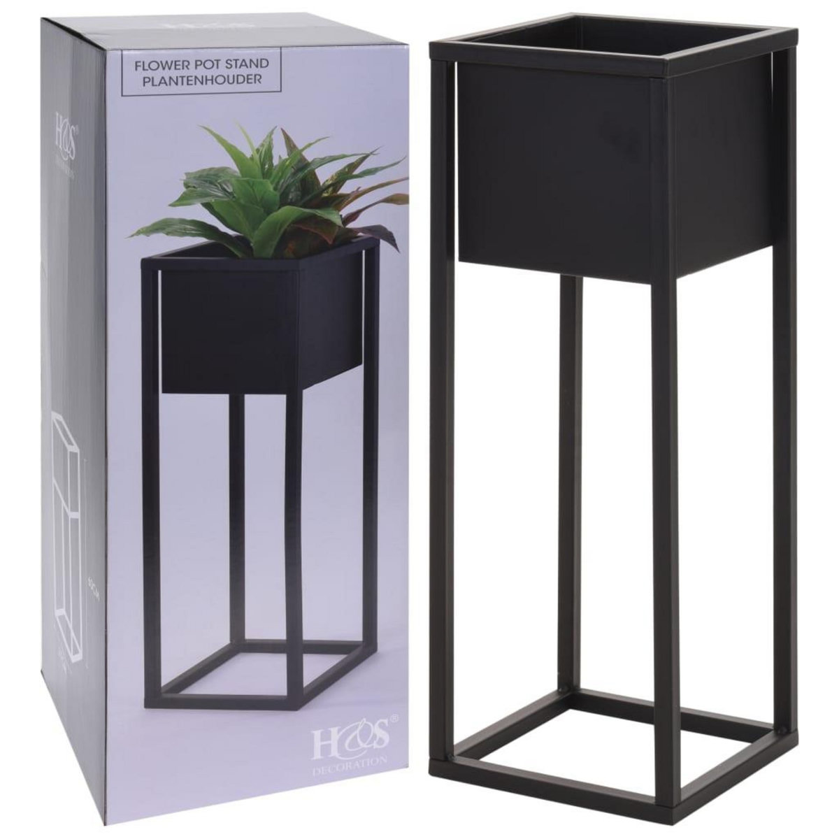 H&S Collection H&S Collection Pot de fleurs sur pied Metal Noir 60 cm